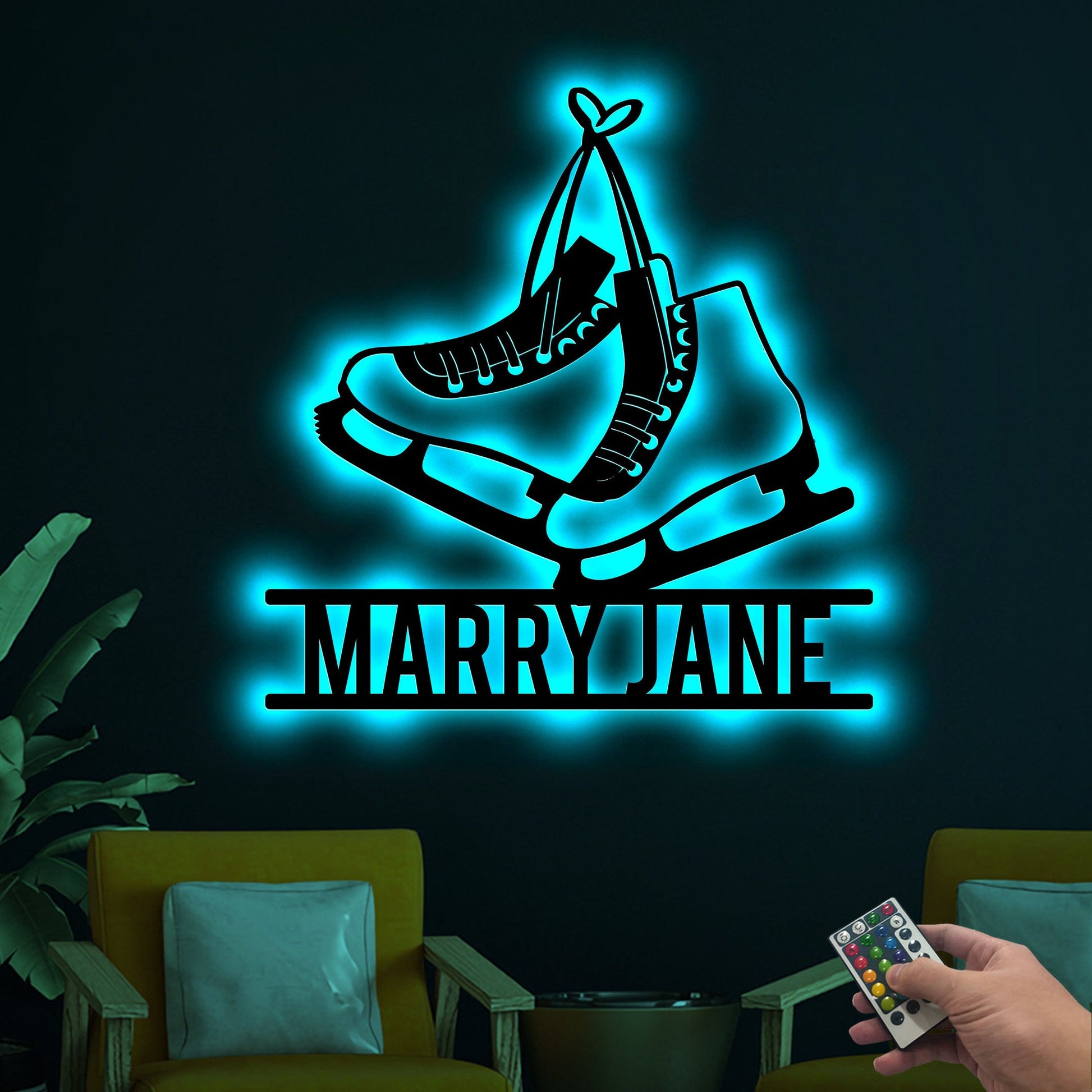Personalized Ice Skates Metal Wall Art With Led Lights, Custom Ice Skates Sign, Christmas Gift, Birthday Gift, Living Room Decor Child Gift