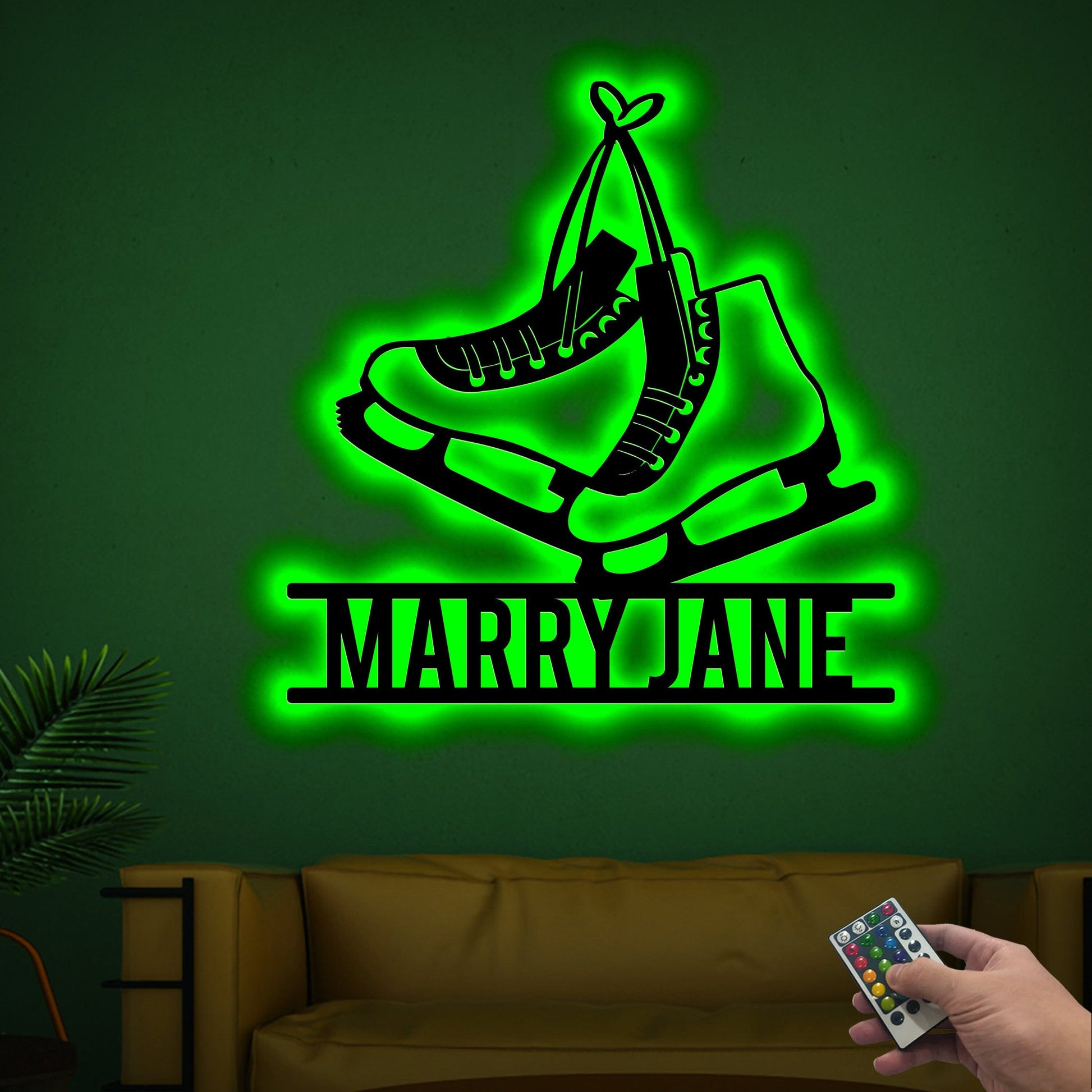 Personalized Ice Skates Metal Wall Art With Led Lights, Custom Ice Skates Sign, Christmas Gift, Birthday Gift, Living Room Decor Child Gift