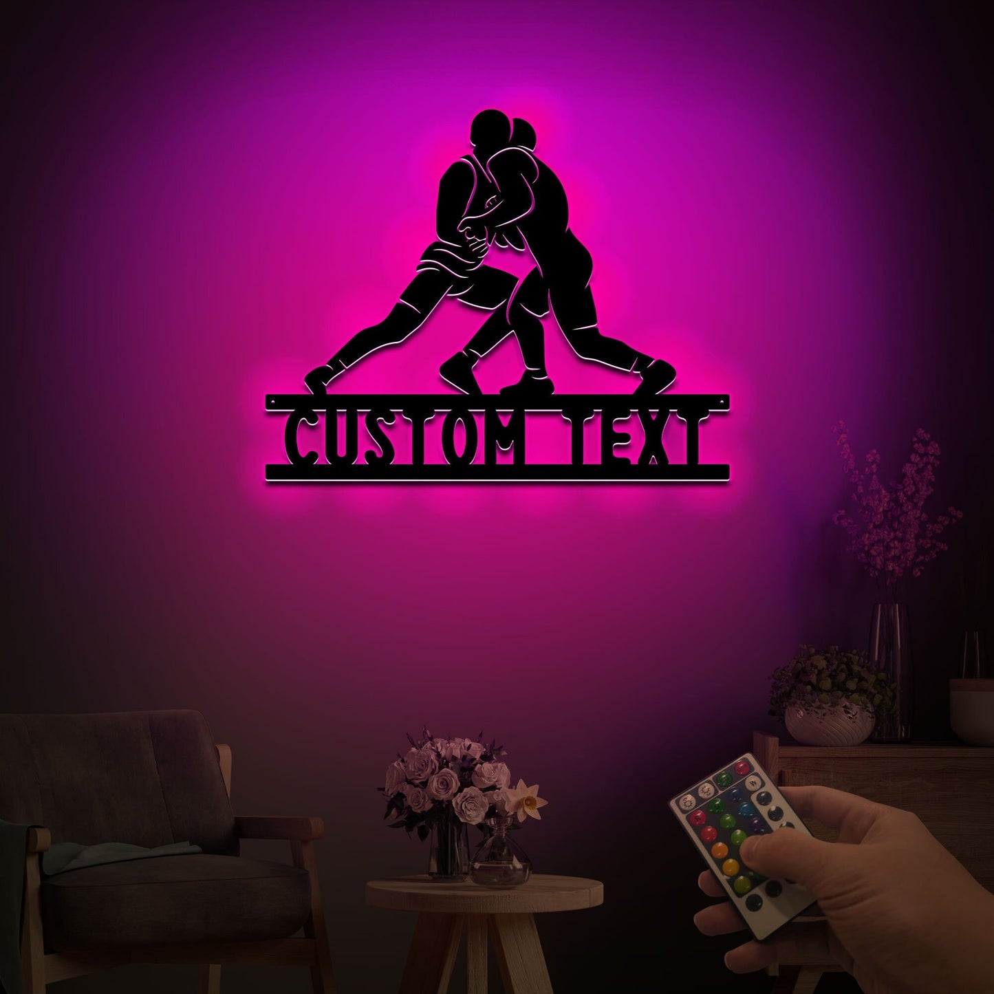 Personalized Wrestling Sport Metal Wall Art With Led Lights, Wrestling Sign, Birthday Gift, Gift For Boyfriend, Living Room Decoration