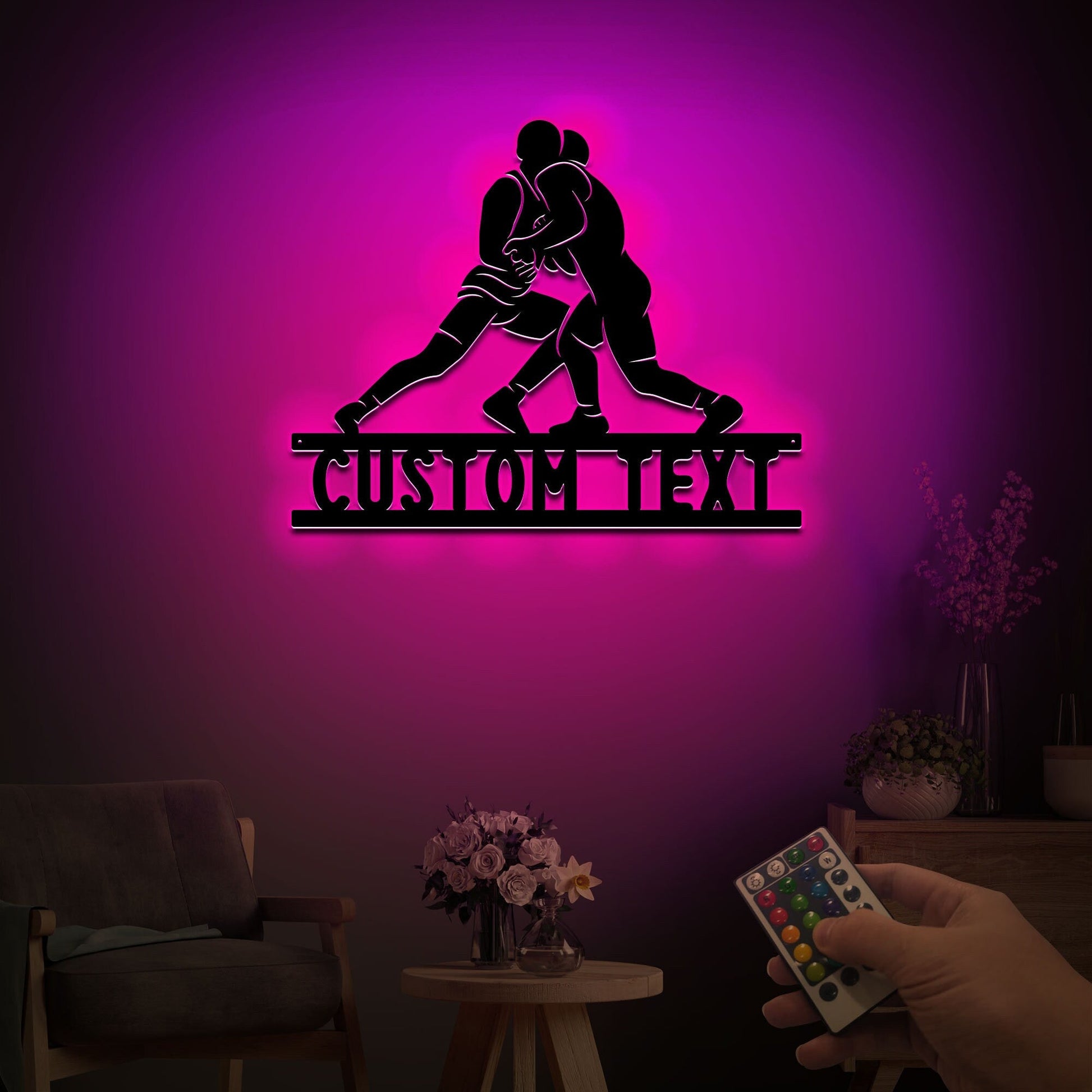 Personalized Wrestling Sport Metal Wall Art With Led Lights, Wrestling Sign, Birthday Gift, Gift For Boyfriend, Living Room Decoration