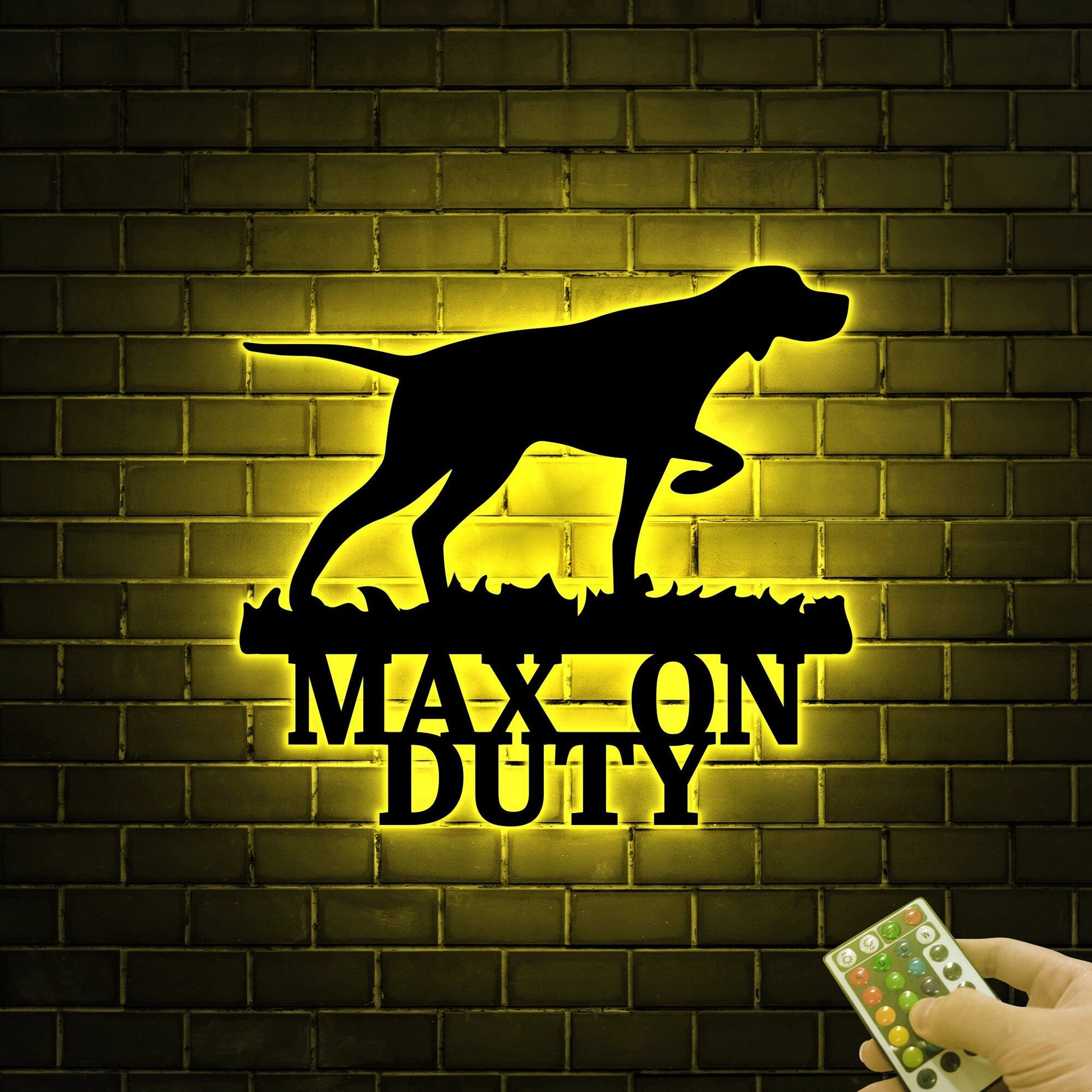 German Shorthaired Pointer on Duty Sign with Led Light, Guard Dog on Duty Sign, Pointer Dog Metal Wall Art, Dog Name Sign, Dog House Decor