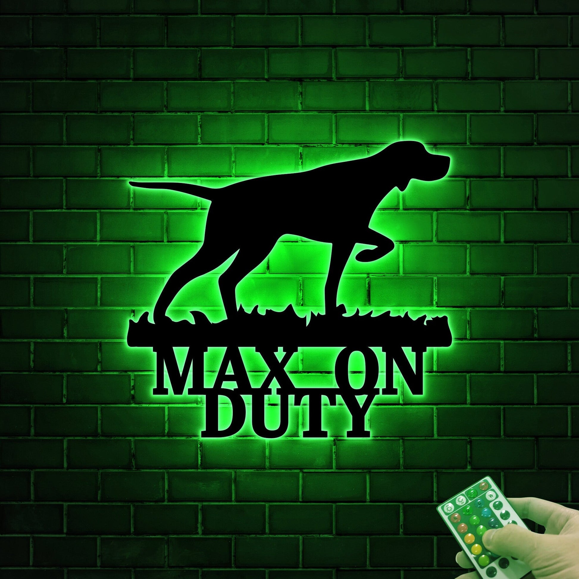 German Shorthaired Pointer on Duty Sign with Led Light, Guard Dog on Duty Sign, Pointer Dog Metal Wall Art, Dog Name Sign, Dog House Decor