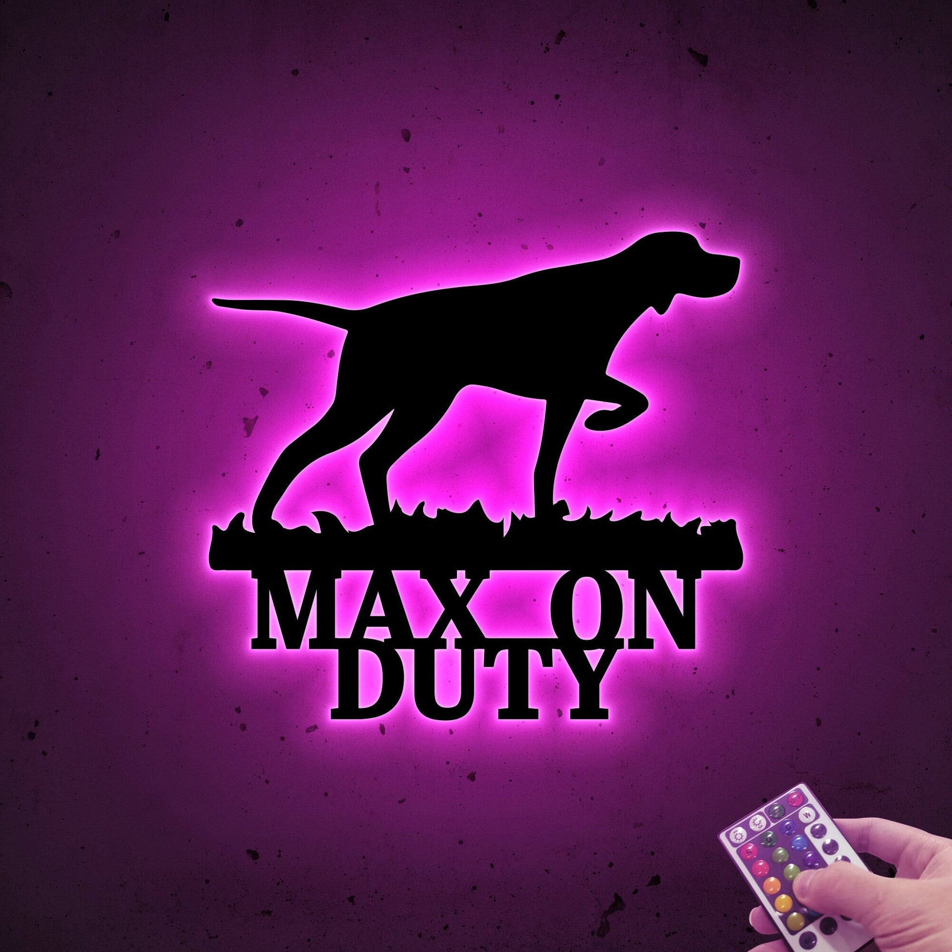 German Shorthaired Pointer on Duty Sign with Led Light, Guard Dog on Duty Sign, Pointer Dog Metal Wall Art, Dog Name Sign, Dog House Decor