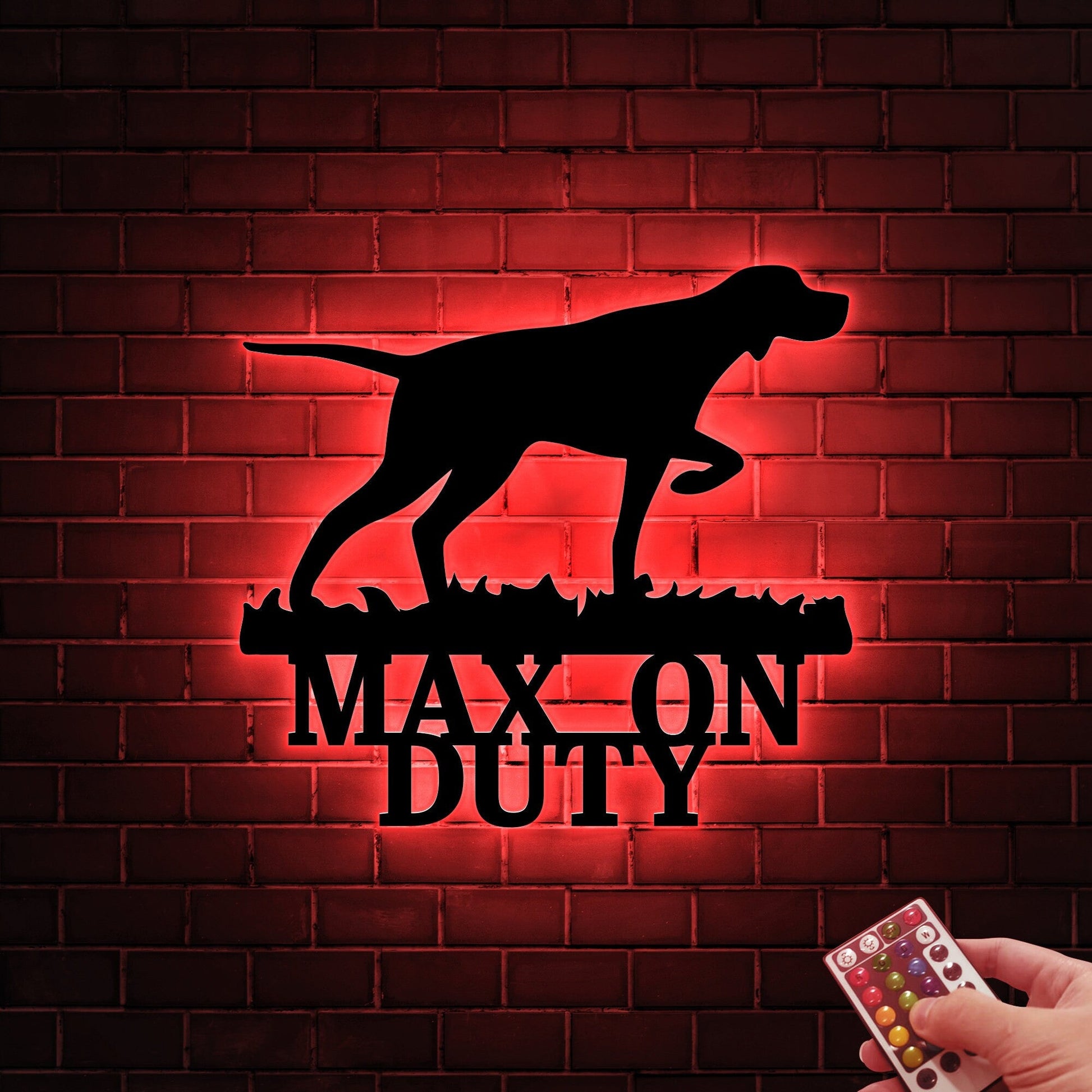 German Shorthaired Pointer on Duty Sign with Led Light, Guard Dog on Duty Sign, Pointer Dog Metal Wall Art, Dog Name Sign, Dog House Decor