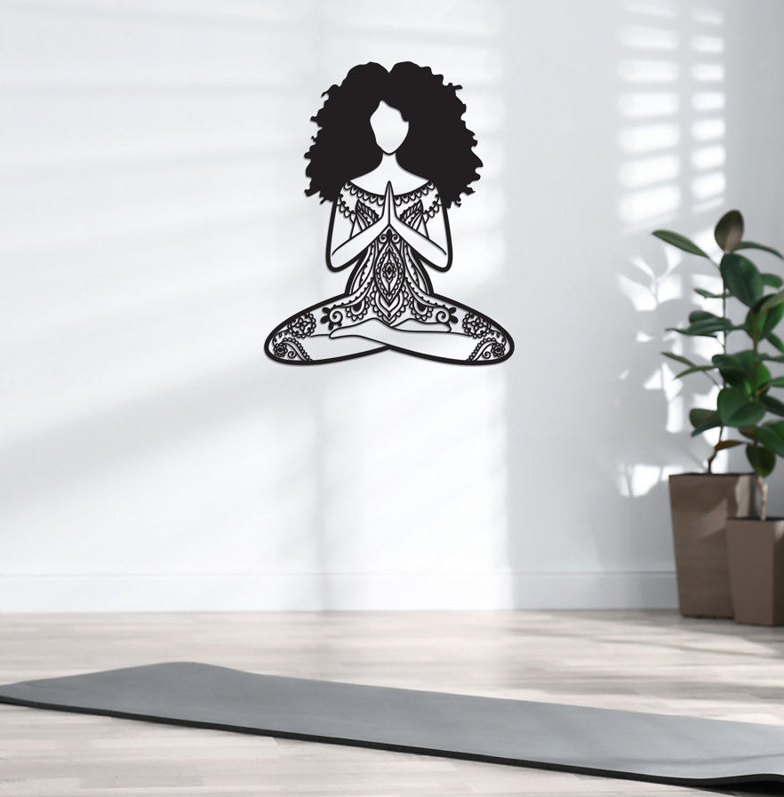 Yoga Girl Metal Wall Art With Led Lights, Yoga Room Decor, Mandala Yoga Sign, African American Yoga Girl, Yoga Lover Gift, Night Light Decor