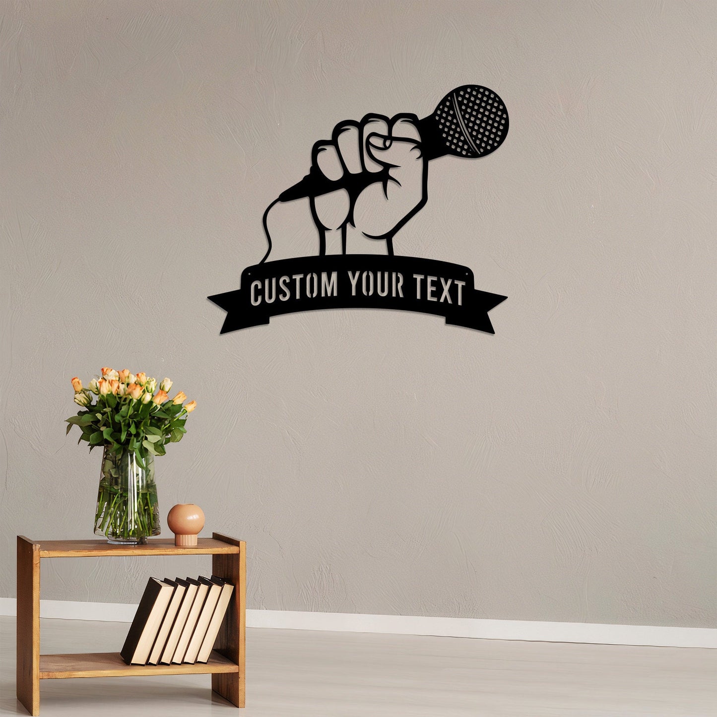 Personalized Microphone Metal Wall Art With Lights, Custom Microphone Sign, Karaoke Room Decoration, Singing Place Decor, Gift For Family