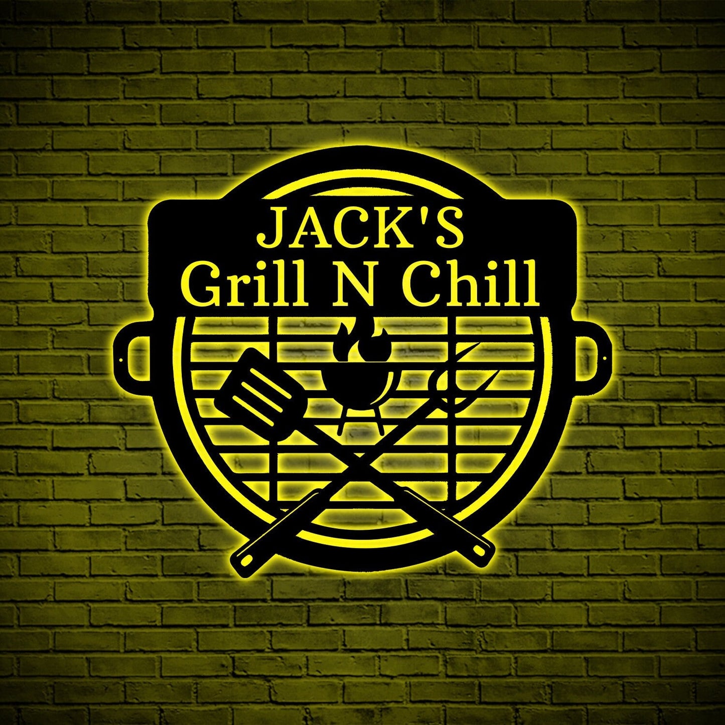 Personalized Grill N Chill Metal Wall Art With Lights, Custom Grill Sign, Grill Master Gift, Family Gift, Housewarming Gift, Wall Hangings