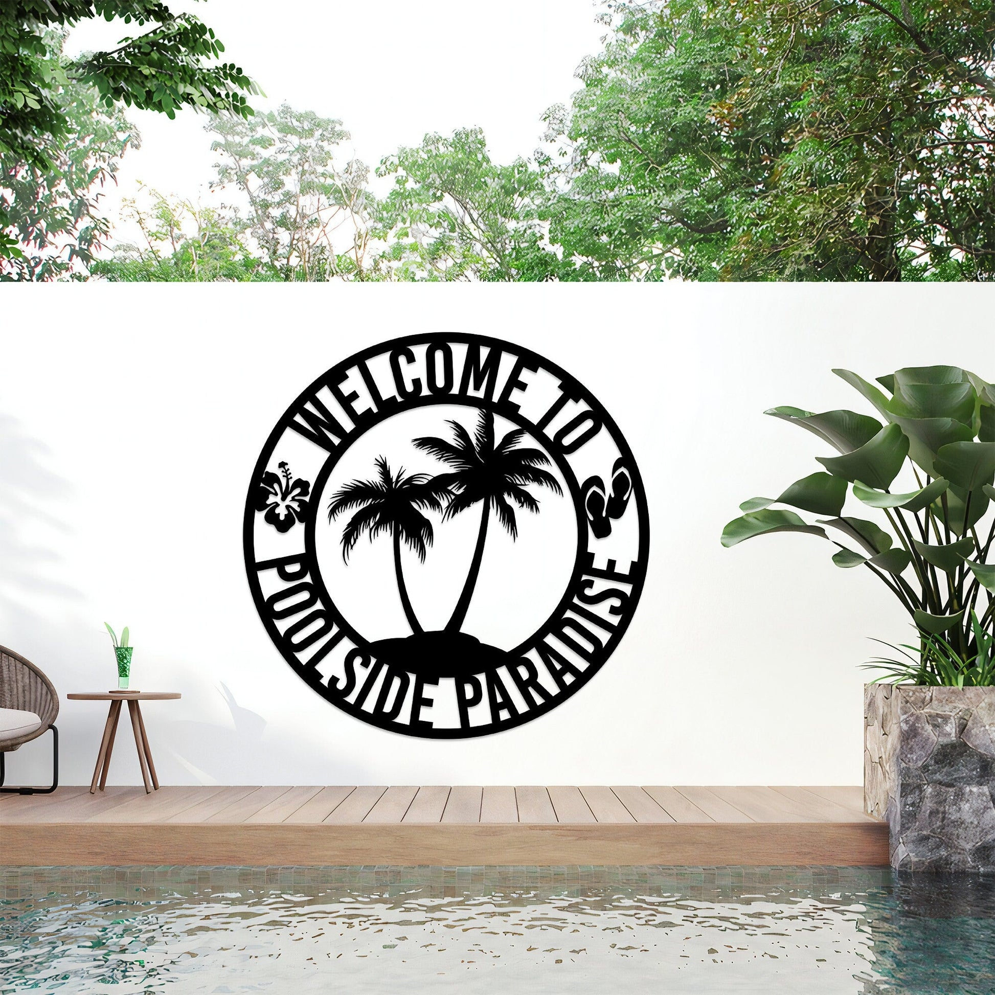 Welcome To Poolside Paradise, Led Lights Pool Sign, Metal Family Name Sign for Beach, Pool House Decor, Beach House Decor, Outside Hanging