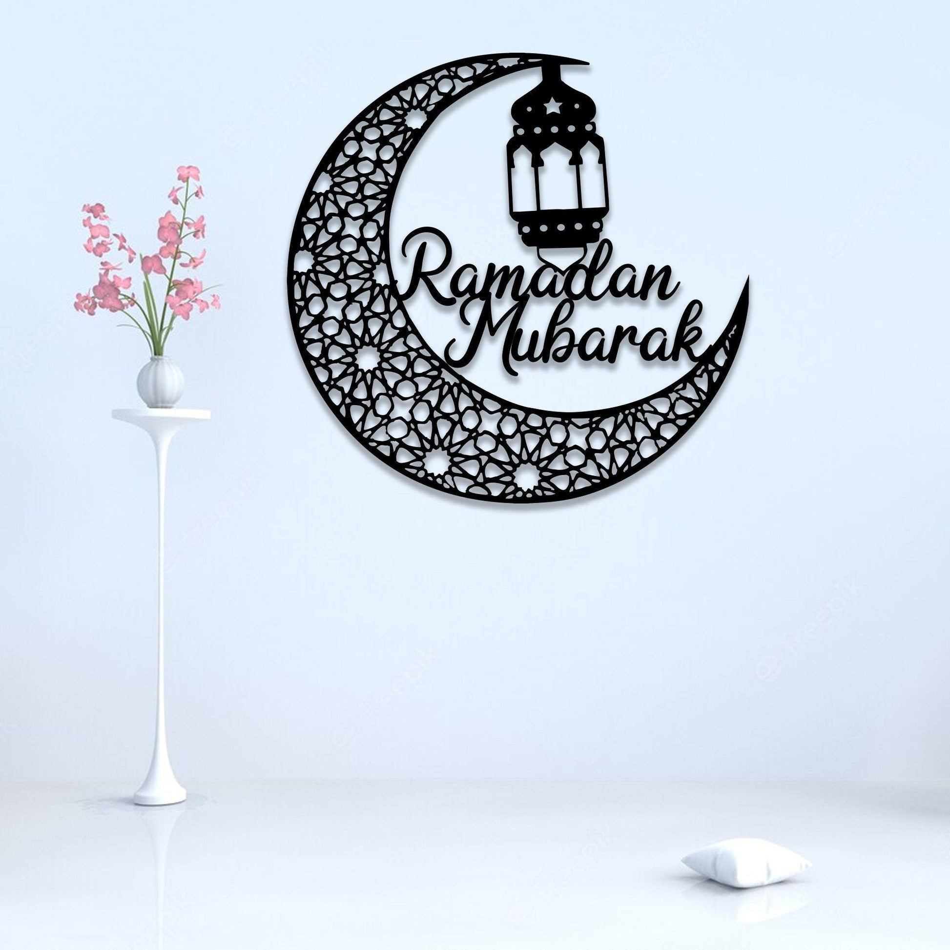 Ramadan Mubarak Crescent Moon Metal Wall Art with Led Light, Eid Decoration, Ramadan Moon Sign, Ramadan Kareem, Islamic Decor, Eid Gift