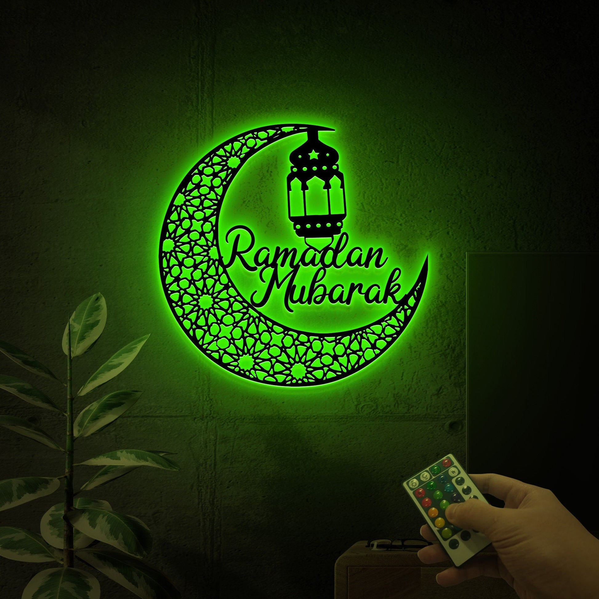 Ramadan Mubarak Crescent Moon Metal Wall Art with Led Light, Eid Decoration, Ramadan Moon Sign, Ramadan Kareem, Islamic Decor, Eid Gift