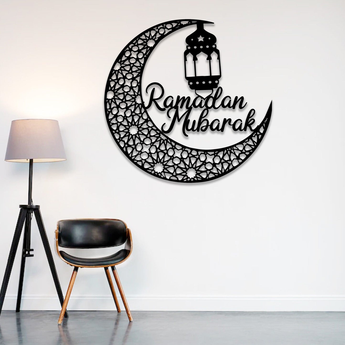 Ramadan Mubarak Crescent Moon Metal Wall Art with Led Light, Eid Decoration, Ramadan Moon Sign, Ramadan Kareem, Islamic Decor, Eid Gift