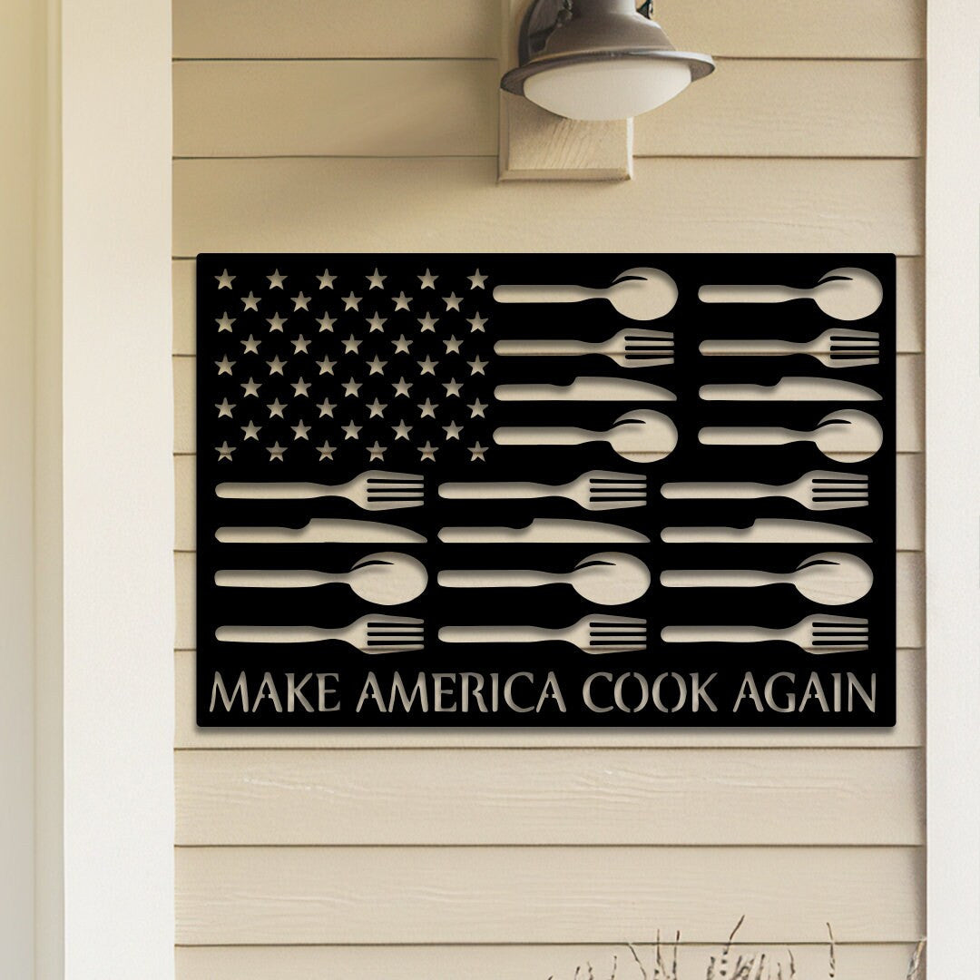 US Cooking Chef Metal Sign with Led Light, Make America Cook Again, Culinary Gifts, Cooking Lovers Gift, Patriotic Wall Decor, Kitchen Sign