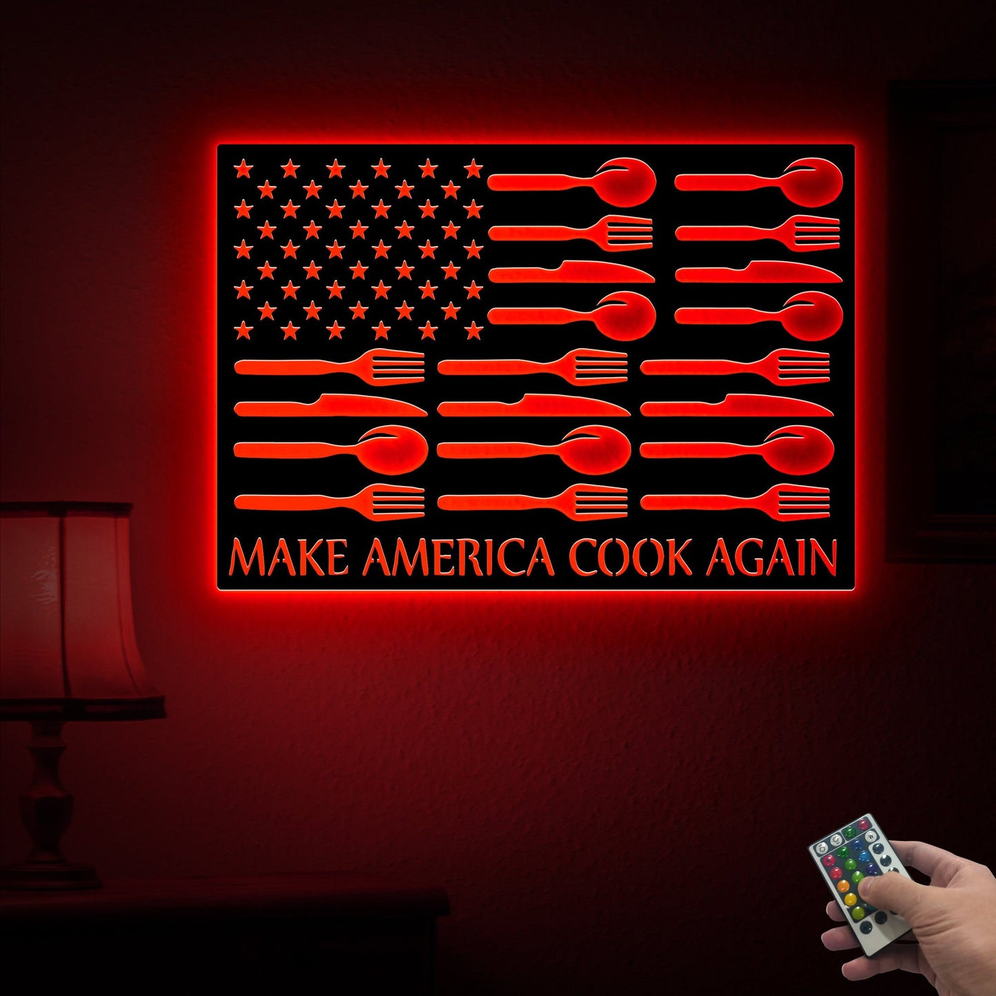 US Cooking Chef Metal Sign with Led Light, Make America Cook Again, Culinary Gifts, Cooking Lovers Gift, Patriotic Wall Decor, Kitchen Sign