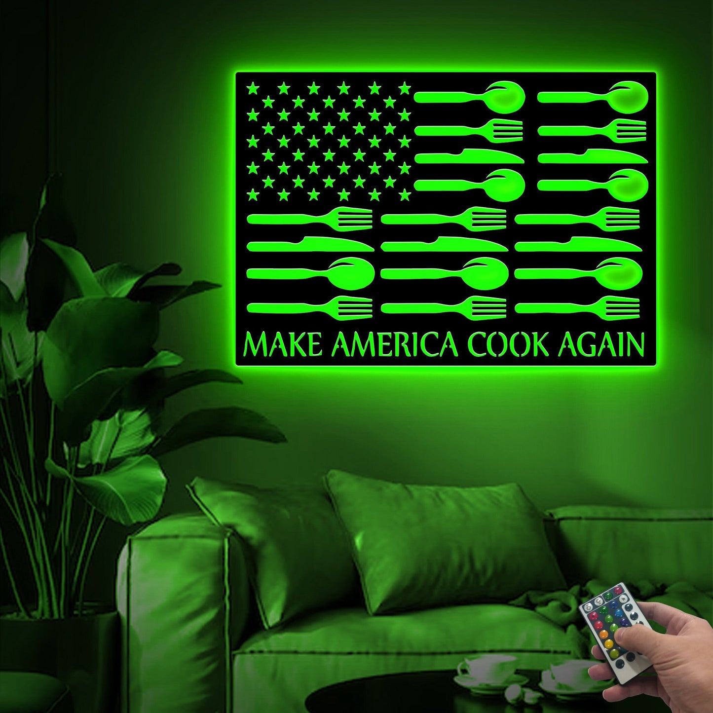 US Cooking Chef Metal Sign with Led Light, Make America Cook Again, Culinary Gifts, Cooking Lovers Gift, Patriotic Wall Decor, Kitchen Sign