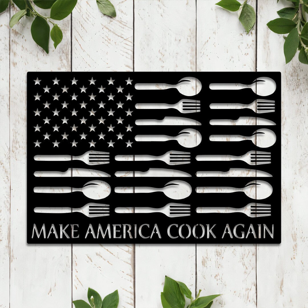 US Cooking Chef Metal Sign with Led Light, Make America Cook Again, Culinary Gifts, Cooking Lovers Gift, Patriotic Wall Decor, Kitchen Sign