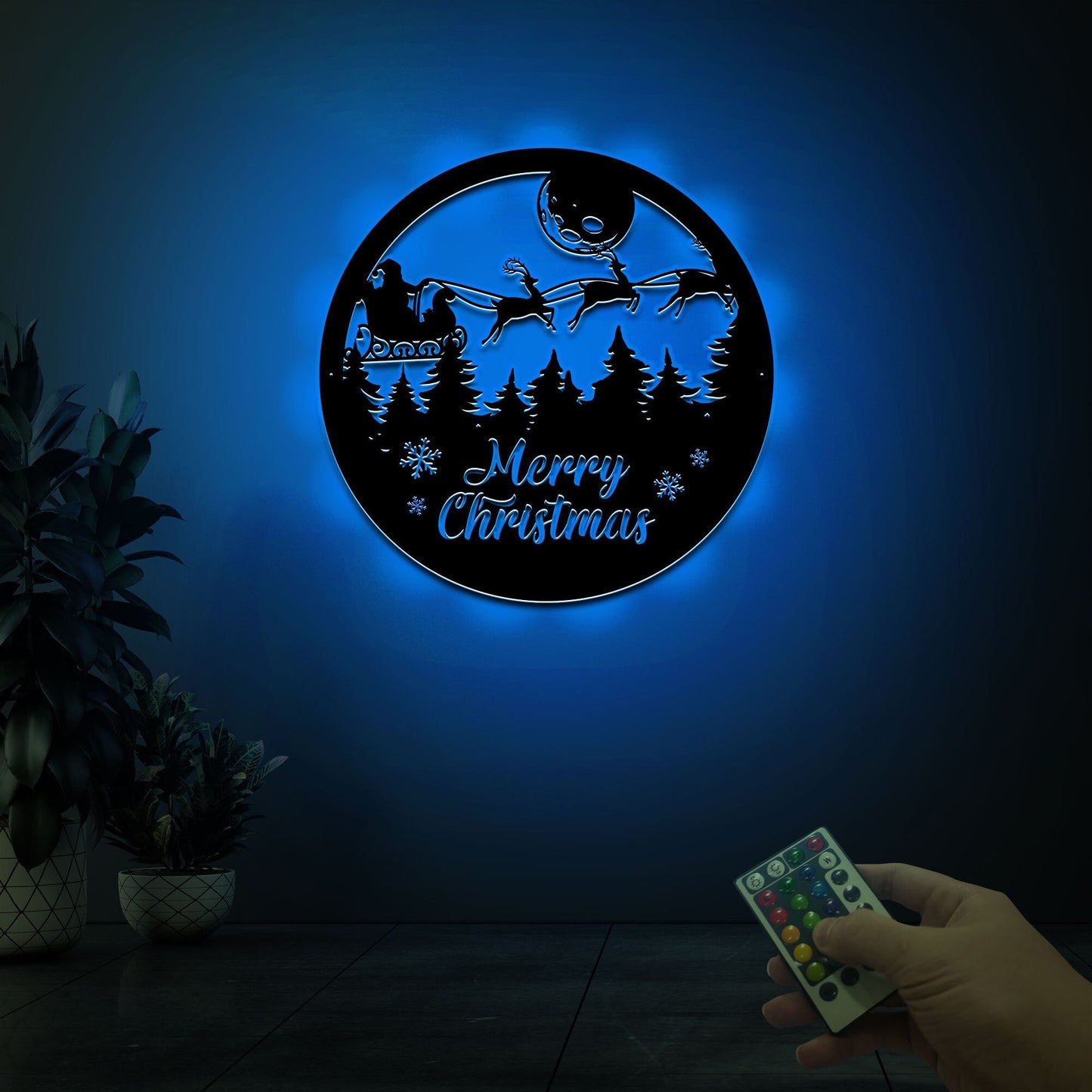 Christmas Metal Wall Art With Led Lights, Merry Christmas Sign, Santa Claus With Reindeers Sign, Christmas Gift For Family, Friend, Coworker