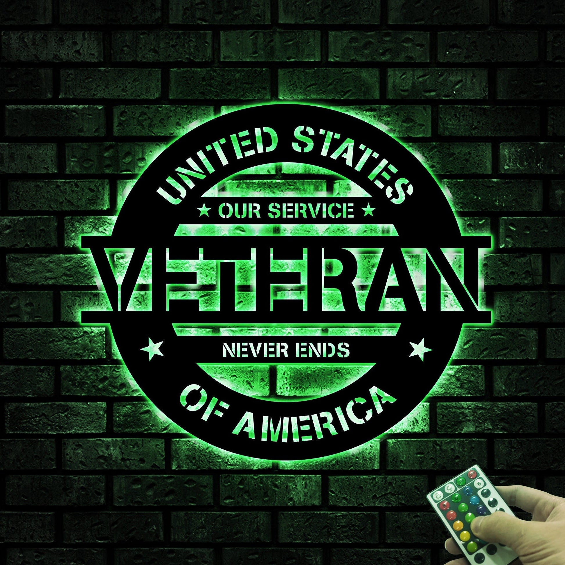 Veteran Metal Wall Art With Led Lights, Our Service Never Ends, Proud Veteran Sign, US Army Veteran Gift, US Soldier Gift, Dad Gift