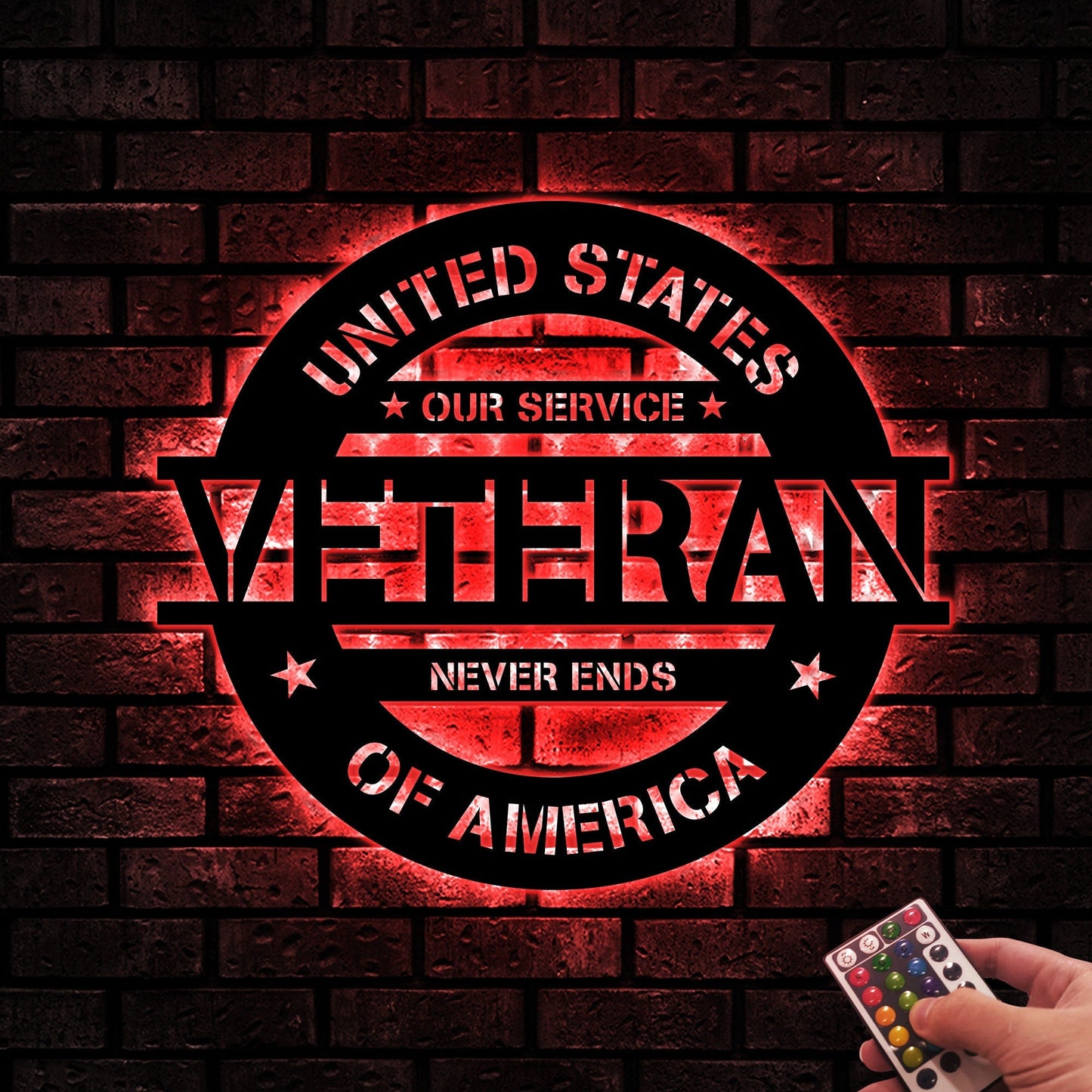 Veteran Metal Wall Art With Led Lights, Our Service Never Ends, Proud Veteran Sign, US Army Veteran Gift, US Soldier Gift, Dad Gift