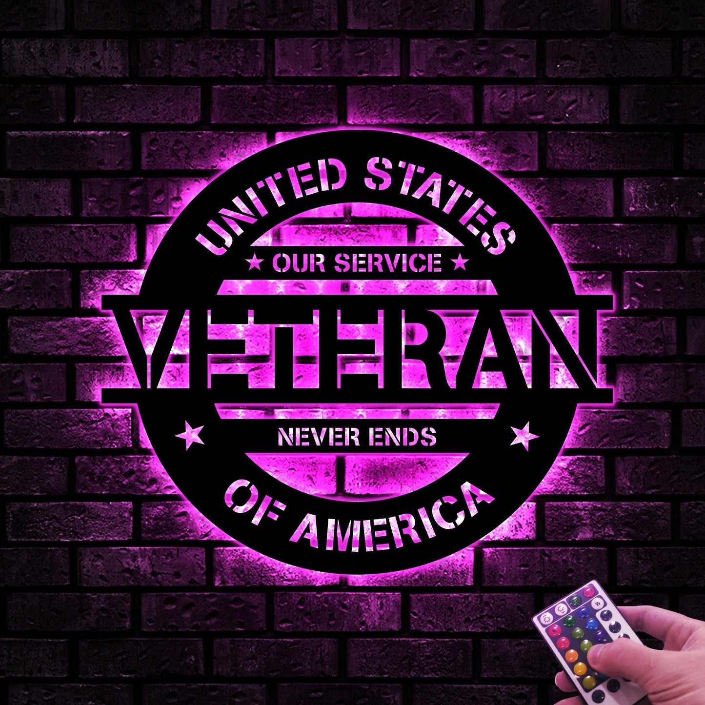 Veteran Metal Wall Art With Led Lights, Our Service Never Ends, Proud Veteran Sign, US Army Veteran Gift, US Soldier Gift, Dad Gift