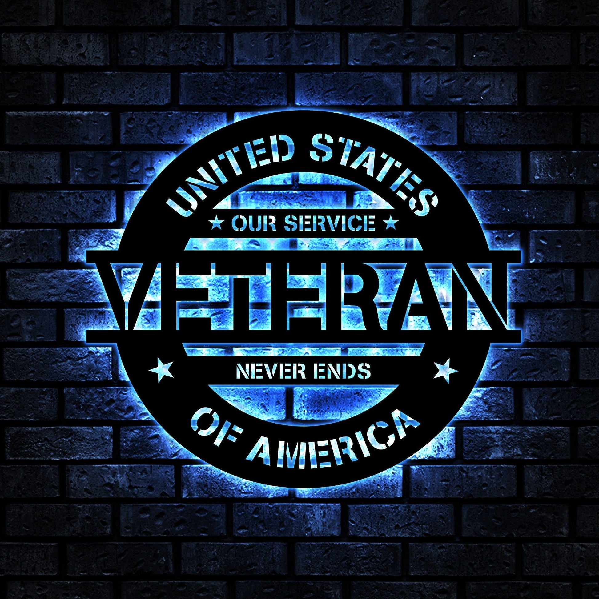 Veteran Metal Wall Art With Led Lights, Our Service Never Ends, Proud Veteran Sign, US Army Veteran Gift, US Soldier Gift, Dad Gift