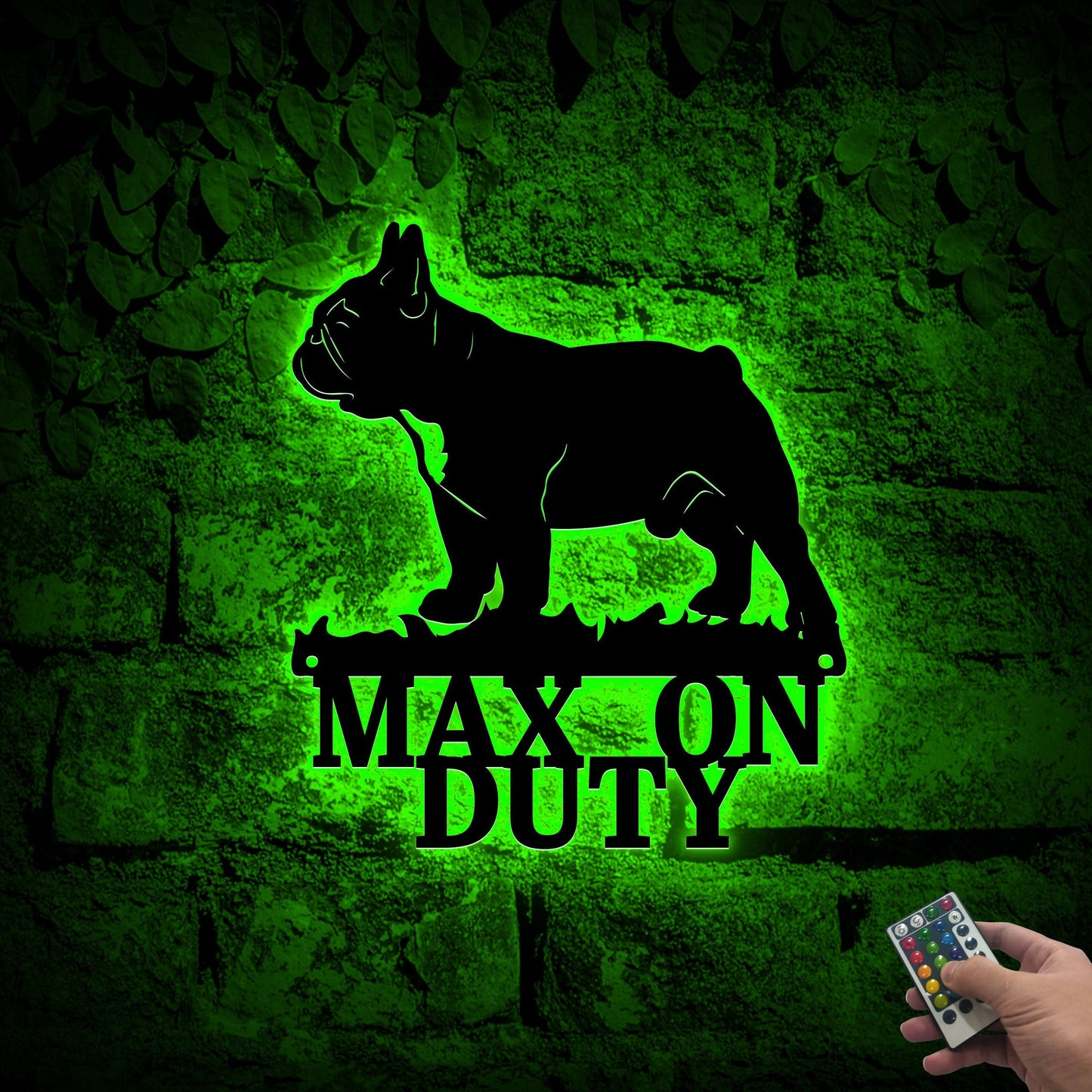 Bulldog on Duty Sign with Led Light, Guard Dog on Duty Sign, Bulldog Gifts, Dog Metal Wall Art, Dog Name Sign Dog House Decor, Bulldog Sign