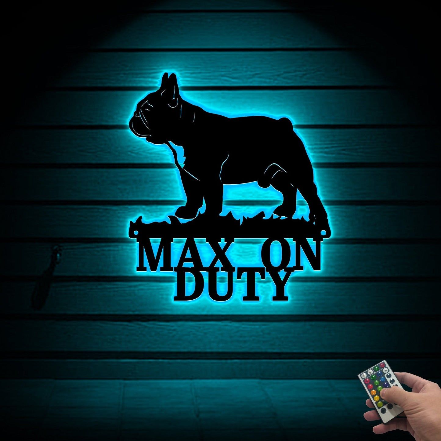 Bulldog on Duty Sign with Led Light, Guard Dog on Duty Sign, Bulldog Gifts, Dog Metal Wall Art, Dog Name Sign Dog House Decor, Bulldog Sign