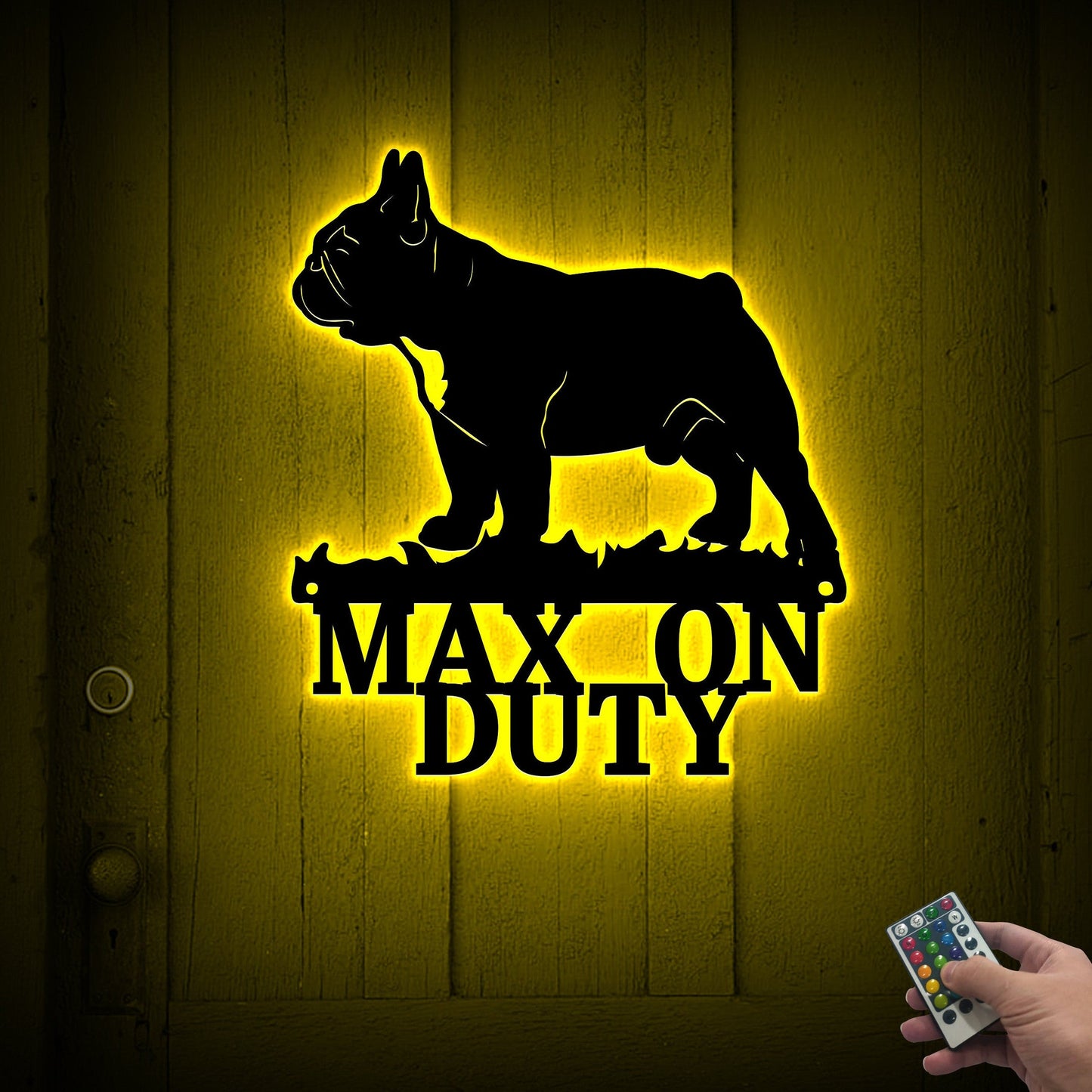 Bulldog on Duty Sign with Led Light, Guard Dog on Duty Sign, Bulldog Gifts, Dog Metal Wall Art, Dog Name Sign Dog House Decor, Bulldog Sign