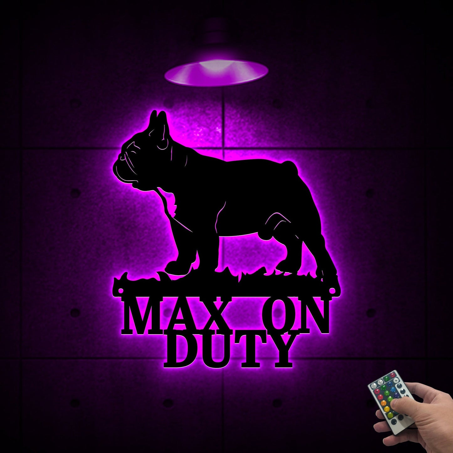 Bulldog on Duty Sign with Led Light, Guard Dog on Duty Sign, Bulldog Gifts, Dog Metal Wall Art, Dog Name Sign Dog House Decor, Bulldog Sign