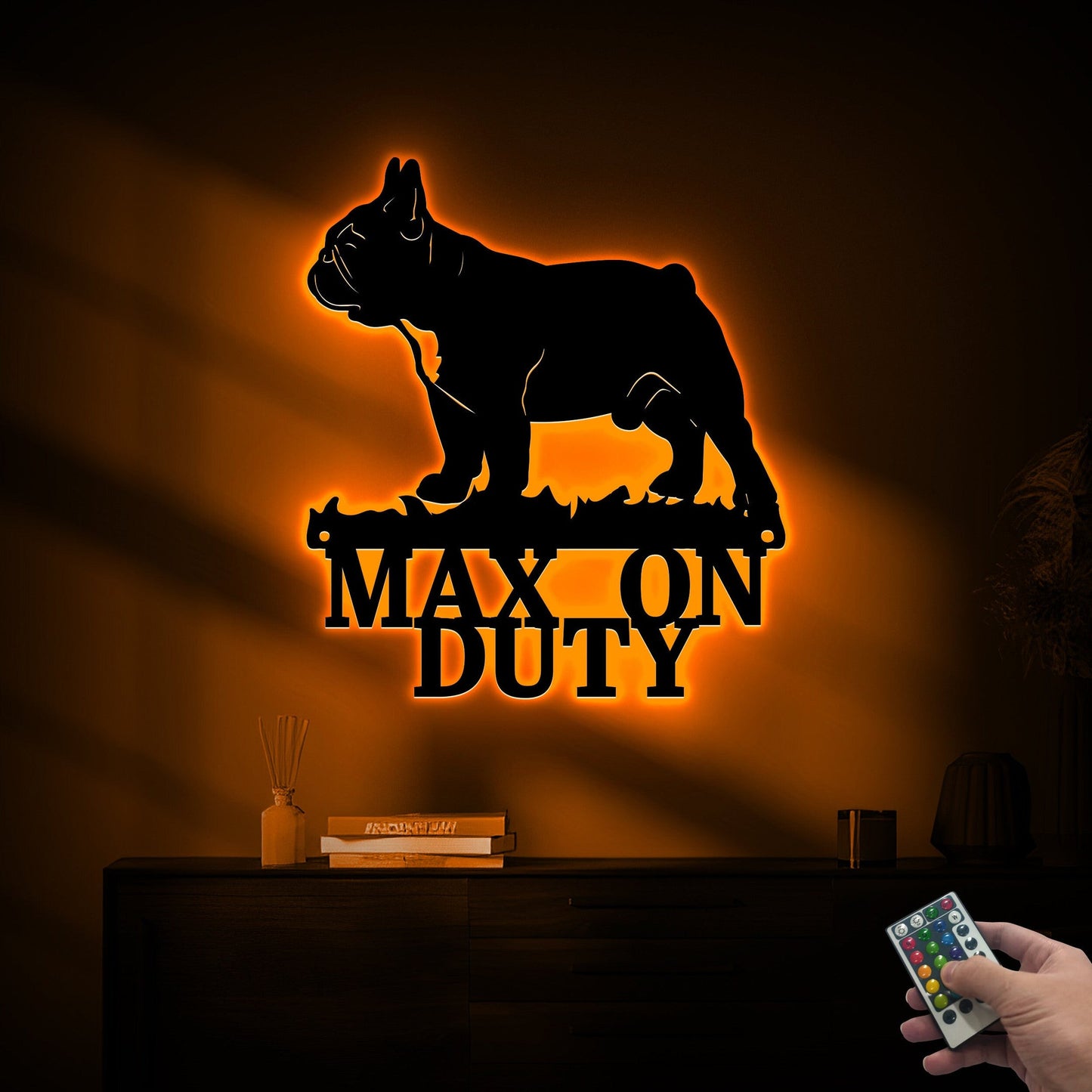 Bulldog on Duty Sign with Led Light, Guard Dog on Duty Sign, Bulldog Gifts, Dog Metal Wall Art, Dog Name Sign Dog House Decor, Bulldog Sign