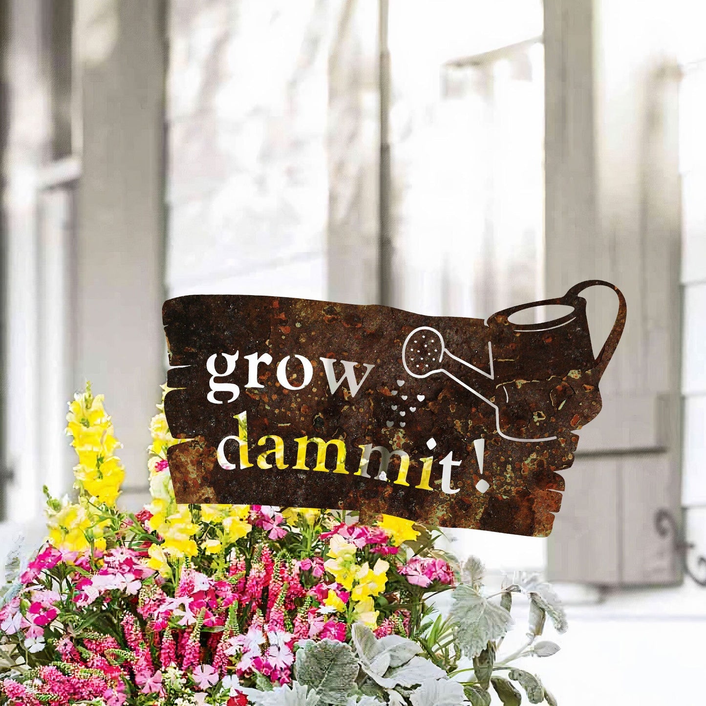 Grow Dammit Garden Sign Rusty, Rustic Metal Garden Decor, Rusted Metal Yard Art, Gardener Gift, Outdoor Decor, Metal Garden Stake