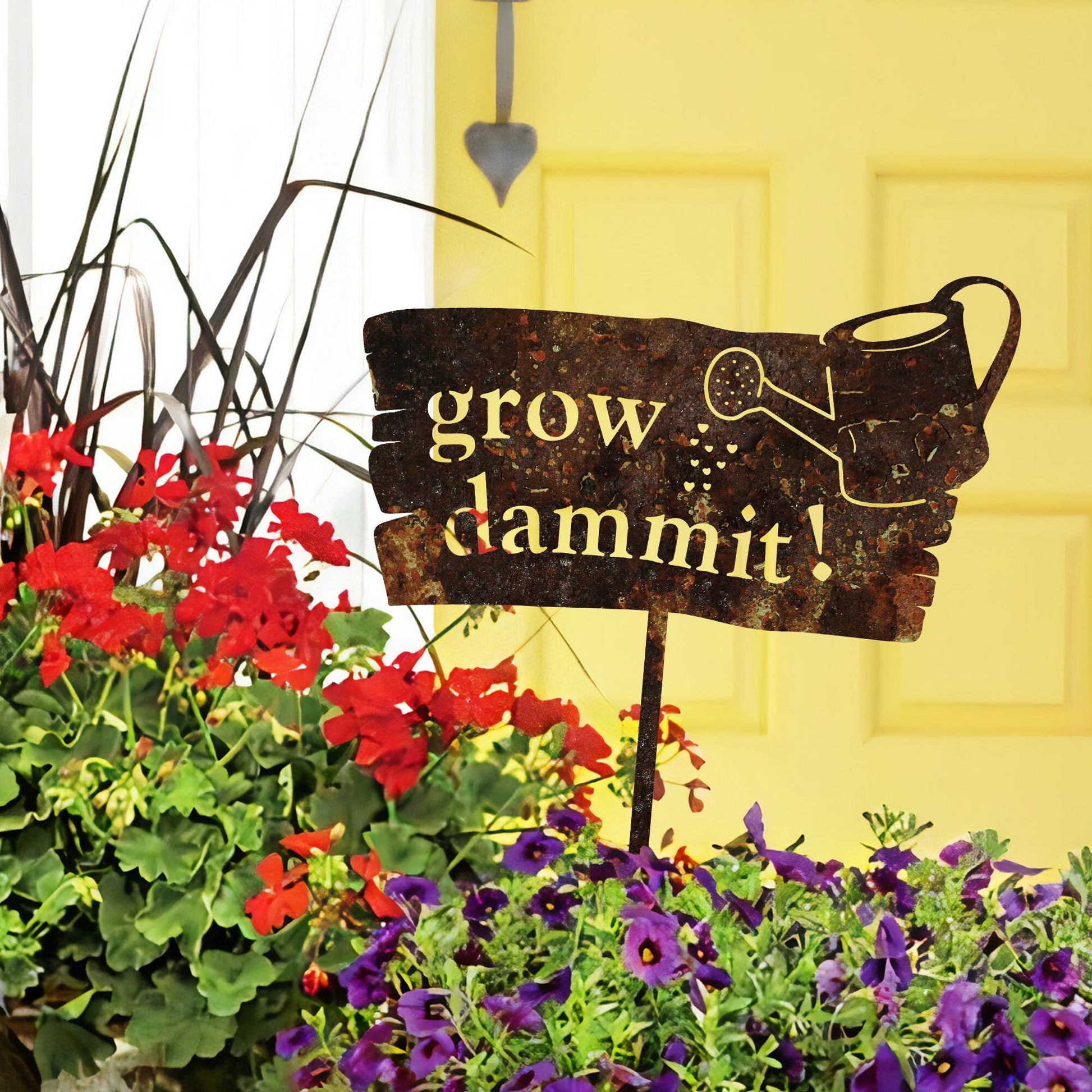 Grow Dammit Garden Sign Rusty, Rustic Metal Garden Decor, Rusted Metal Yard Art, Gardener Gift, Outdoor Decor, Metal Garden Stake