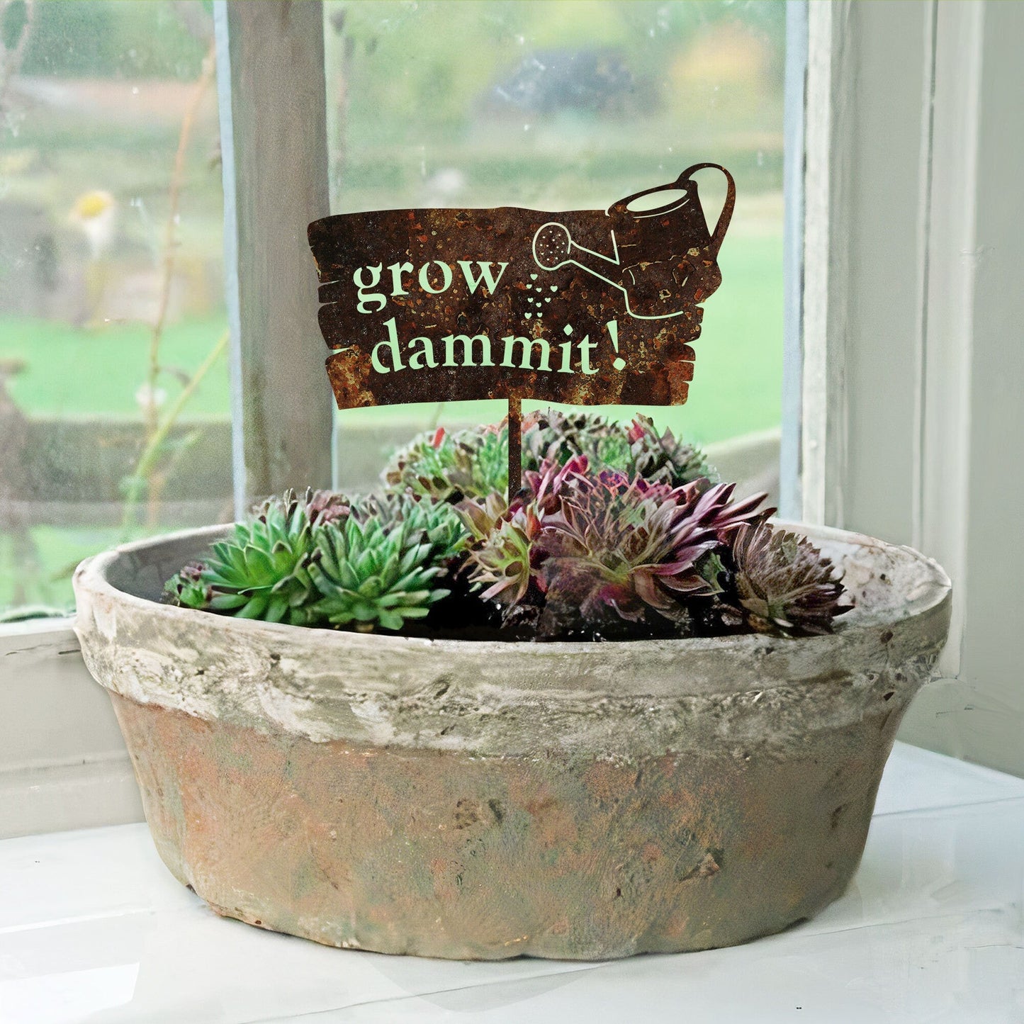 Grow Dammit Garden Sign Rusty, Rustic Metal Garden Decor, Rusted Metal Yard Art, Gardener Gift, Outdoor Decor, Metal Garden Stake