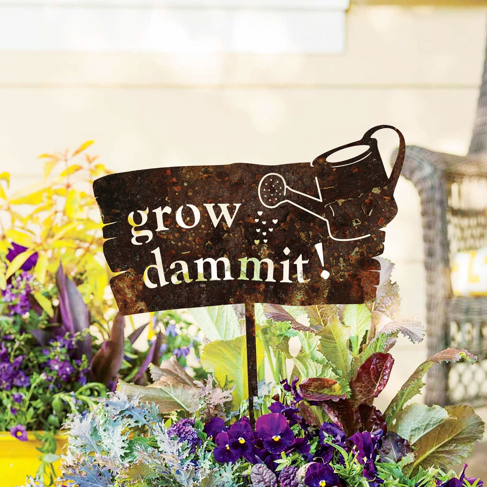 Grow Dammit Garden Sign Rusty, Rustic Metal Garden Decor, Rusted Metal Yard Art, Gardener Gift, Outdoor Decor, Metal Garden Stake