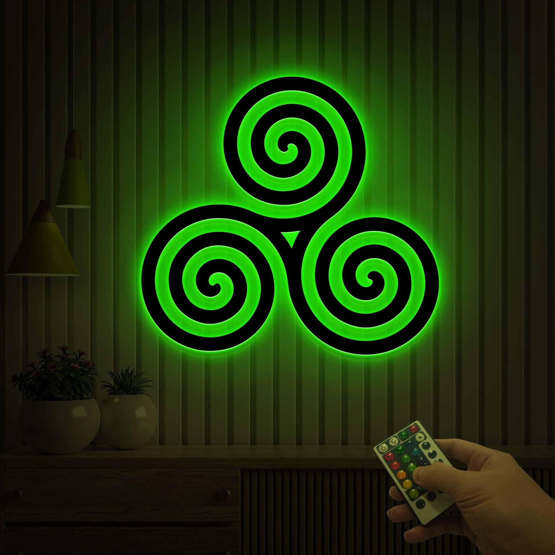 Triskelion Metal Wall Art with Led Light, Celtic Wall Decor, Irish Metal Sign, Triskele Symbol, Triple Spiral Wall Decor, Celtic Home Decor