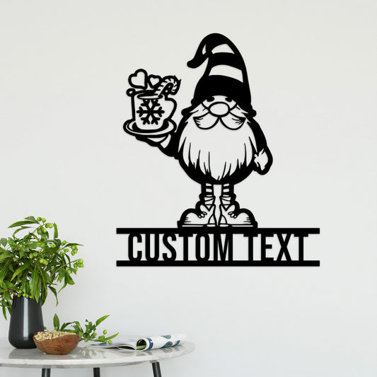 Personalized Gnome Christmas Metal Wall Art With Led Lights, Gnome With Coffee Sign, Merry Christmas Sign, Xmas Kitchen Decor, Xmas Gift