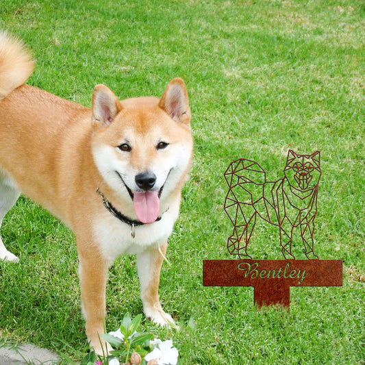 Shiba Inu Geometric Garden Stake Rusty, Shiba Inu Rusted Metal Yard Art, Dog Garden Sign, Vintage Outdoor Decor, Geometric Dog Gift