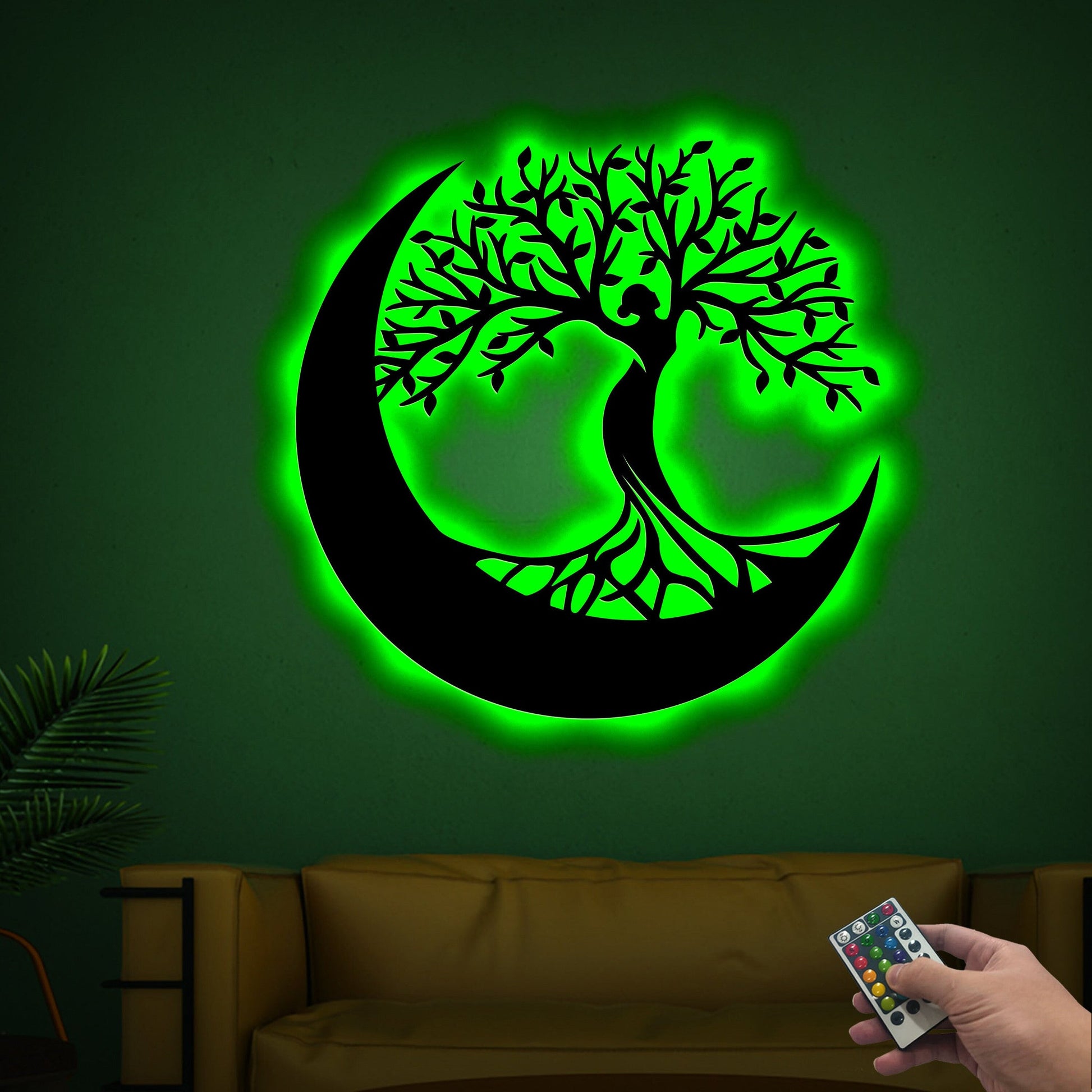 Tree Of Life Crescent Moon Metal Wall Art With Led Lights, Tree Of Life Decor, Housewarming Gift, Yoga Room Decor, Christmas Gift Mom