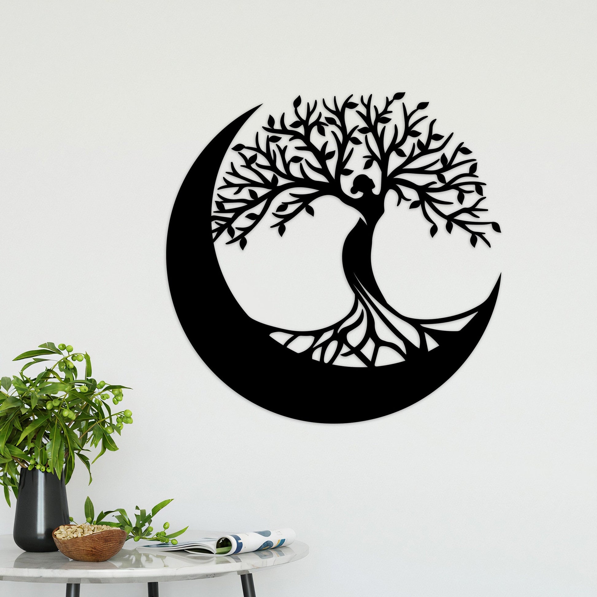 Tree Of Life Crescent Moon Metal Wall Art With Led Lights, Tree Of Life Decor, Housewarming Gift, Yoga Room Decor, Christmas Gift Mom