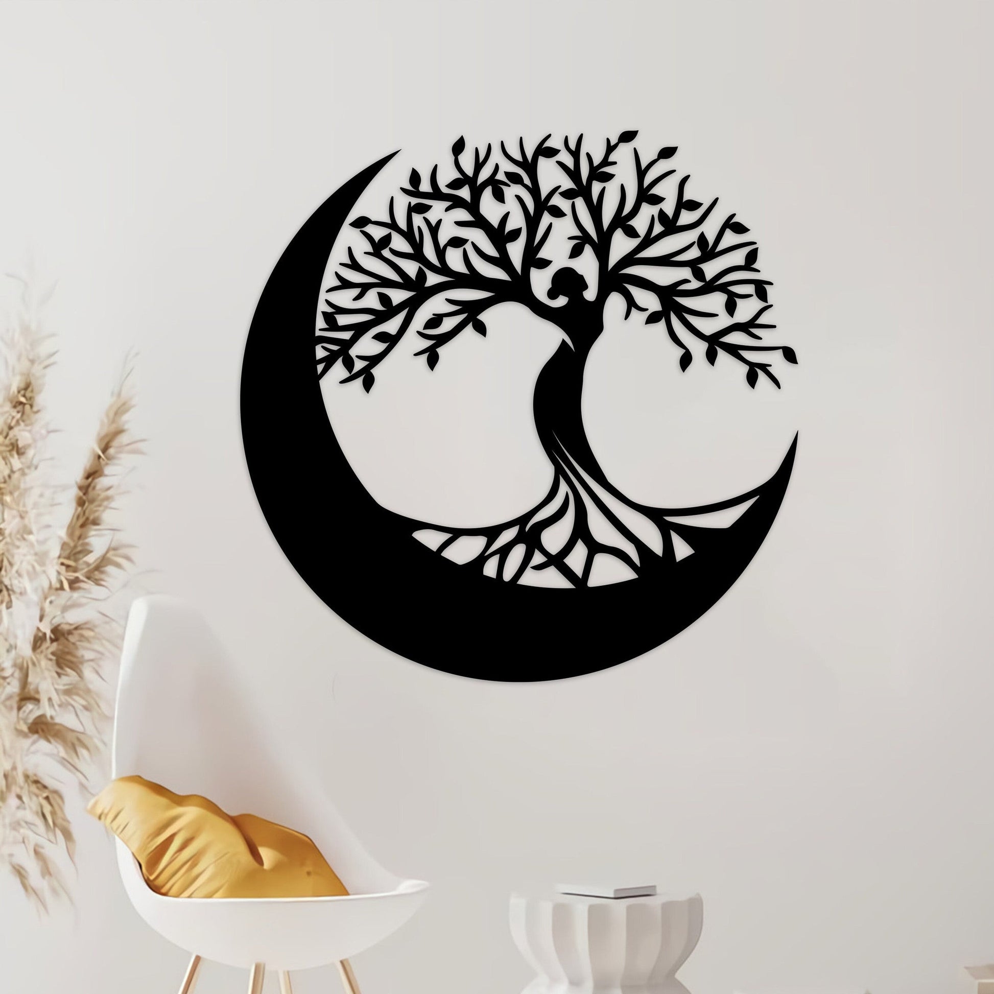 Tree Of Life Crescent Moon Metal Wall Art With Led Lights, Tree Of Life Decor, Housewarming Gift, Yoga Room Decor, Christmas Gift Mom