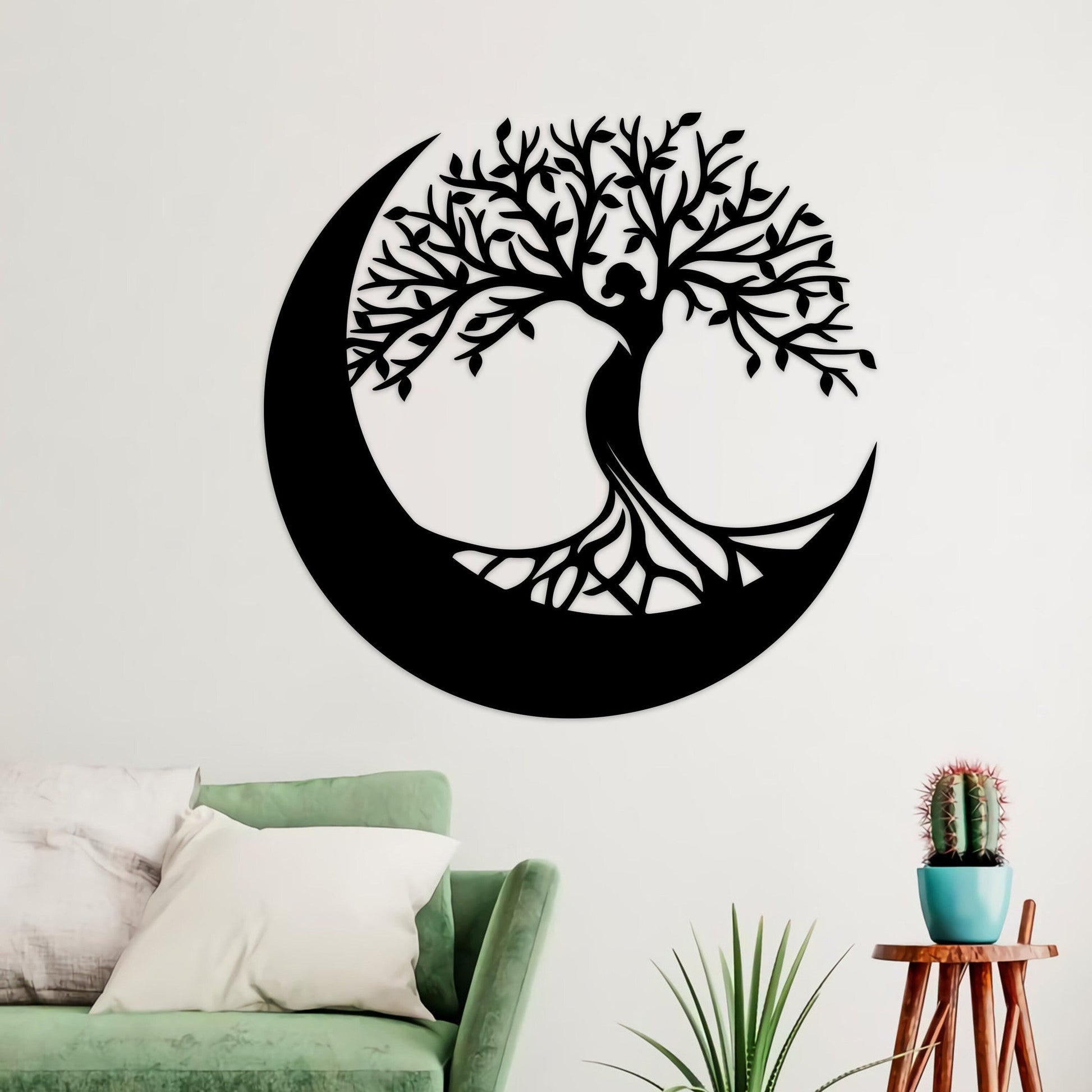 Tree Of Life Crescent Moon Metal Wall Art With Led Lights, Tree Of Life Decor, Housewarming Gift, Yoga Room Decor, Christmas Gift Mom