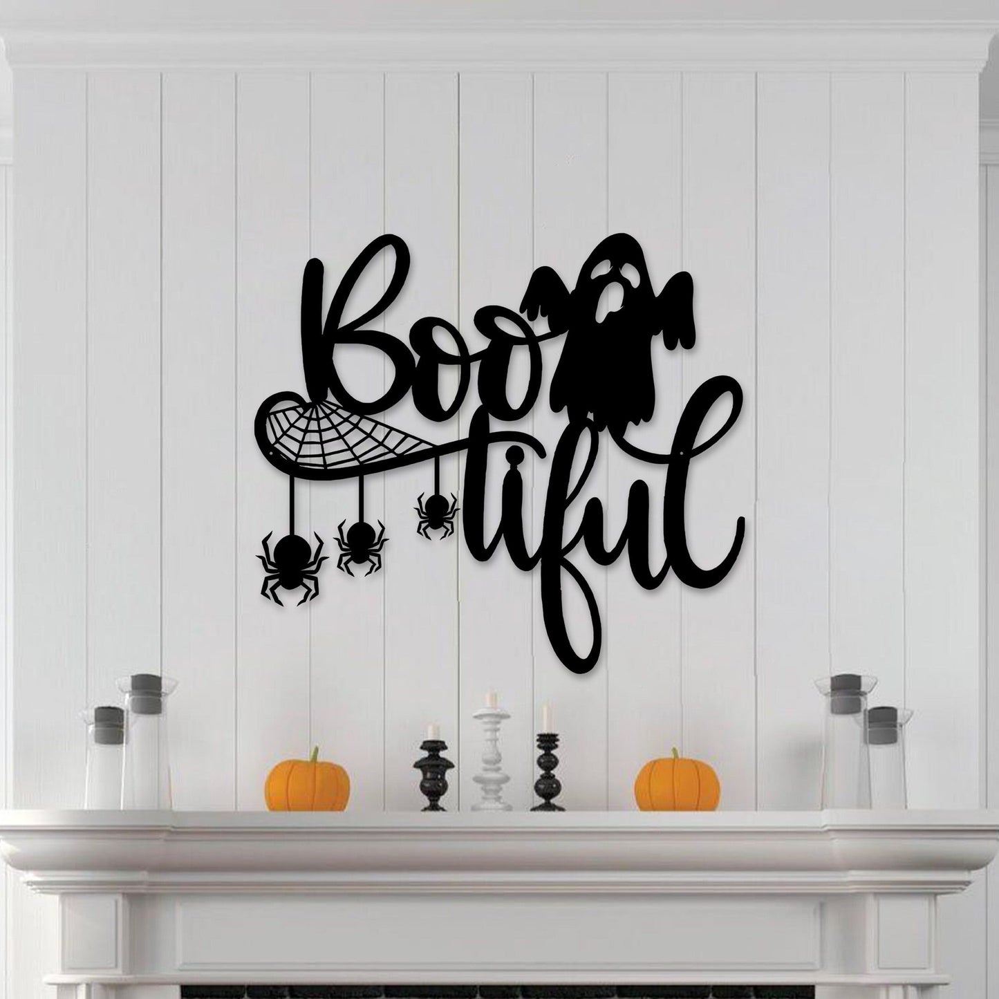 Boo-tiful Halloween Metal Wall Art With Led Lights, Boo Ghost Sign, Cute Boo Halloween Decor, Spider Web, Spiders Halloween Sign, Cool Gift