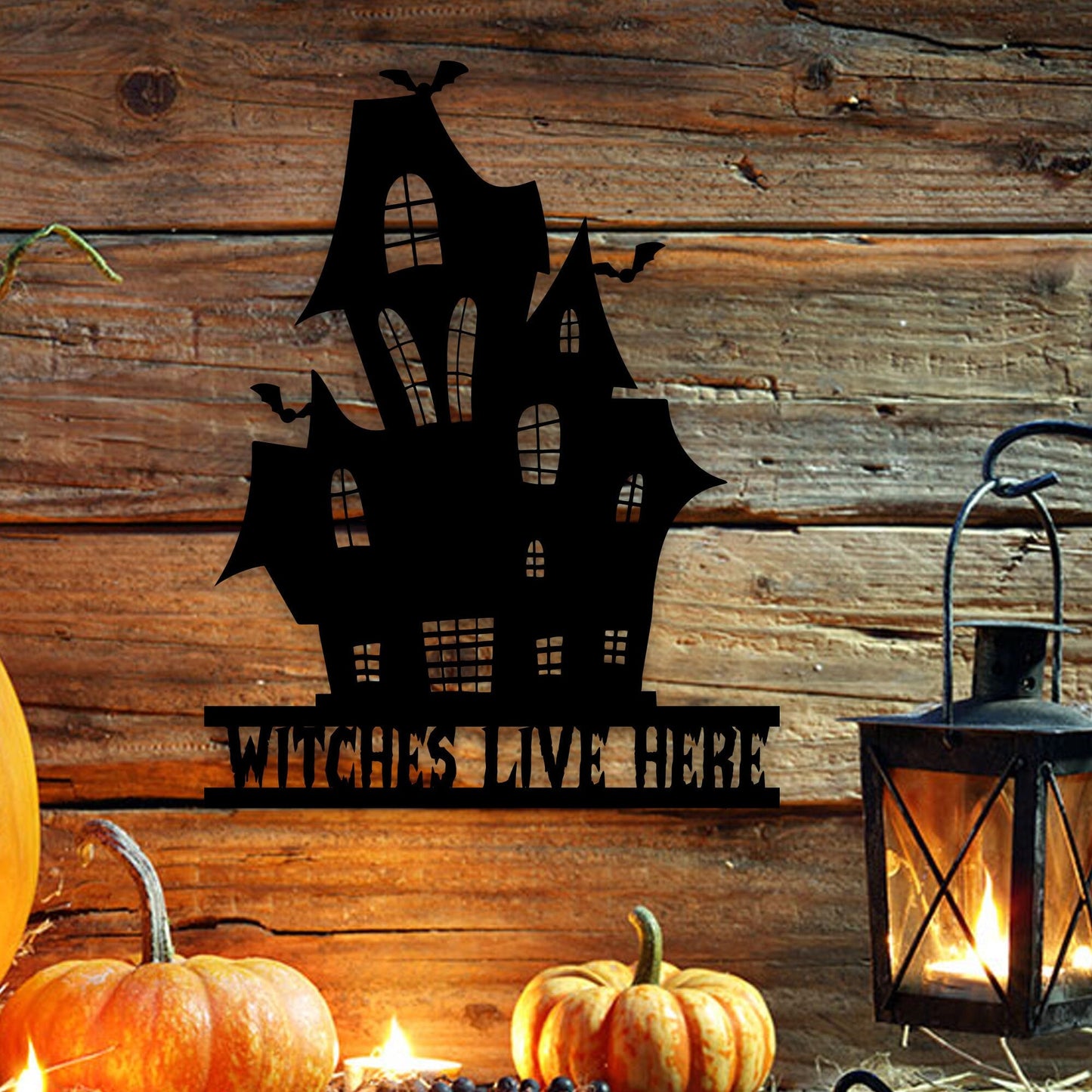 Witches Live Here, Witch House Metal Wall Art With Led Lights, Haunted House Halloween Decor, Spooky House Witchy Decoration Halloween Decor