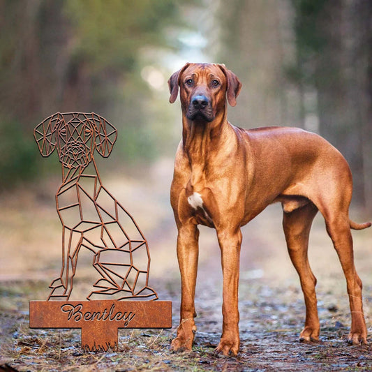 Rhodesian Ridgeback Geometric Garden Stake Rusty, Rusted Metal Yard Art, Dog Garden Sign Vintage Outdoor Decor, Geometric Dog Gift