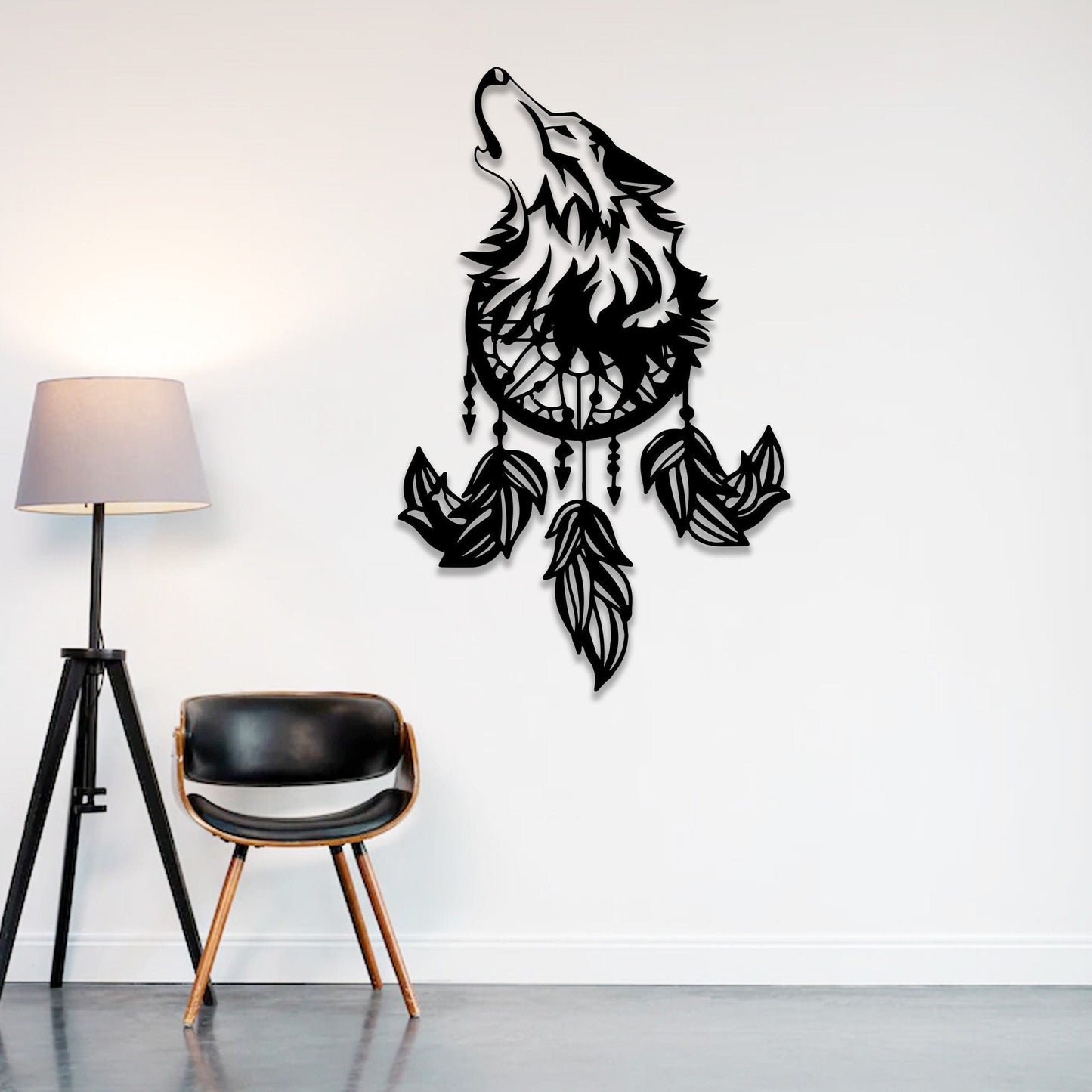 Wolf and Dreamcatcher Metal Wall Art Led Light, Howling Wolf Home Decor, Bedroom Decor Nursery Decor, Dreamcatcher Gift Wall Hanging