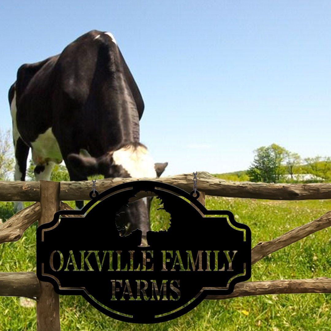 Personalized Oak Farm Metal Sign, Farmhouse Sign, Oak Tree Sign, Barn Sign, Custom Family Farm Sign, Gift For Dad, Mom (chains not included)