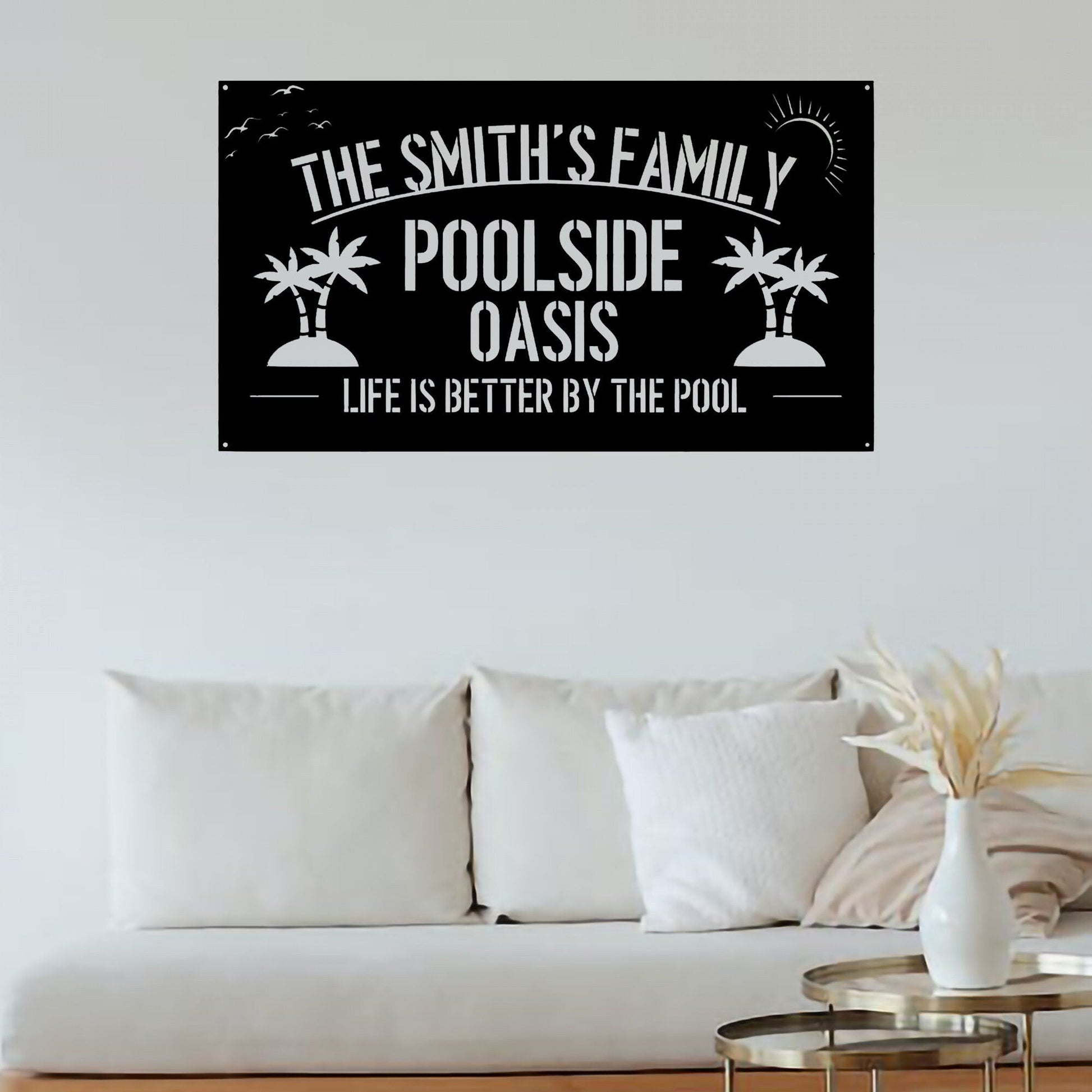 Handmade Custom Poolside Metal Wall Led Signs-Custom Family Name Poolside Paradise Decor-Metal Swimming Pool Sign-Poolside Outdoor Decor