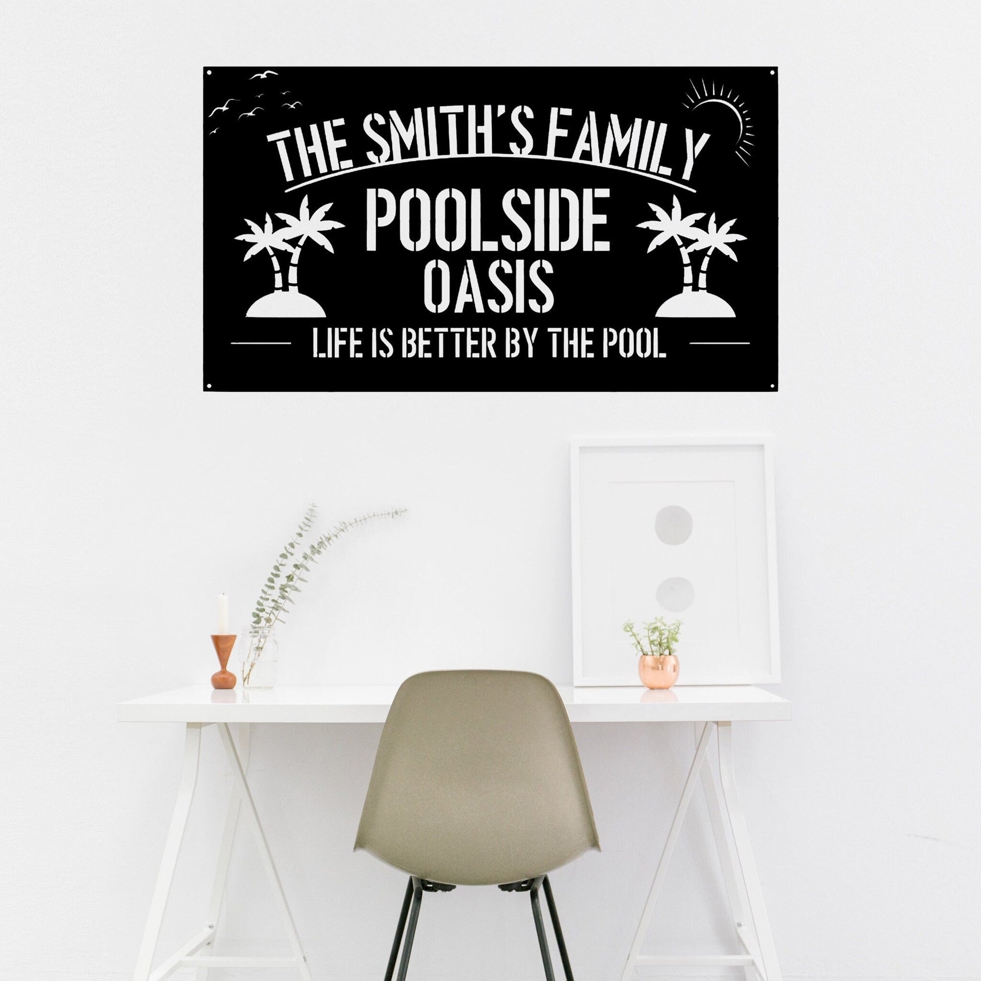 Handmade Custom Poolside Metal Wall Led Signs-Custom Family Name Poolside Paradise Decor-Metal Swimming Pool Sign-Poolside Outdoor Decor