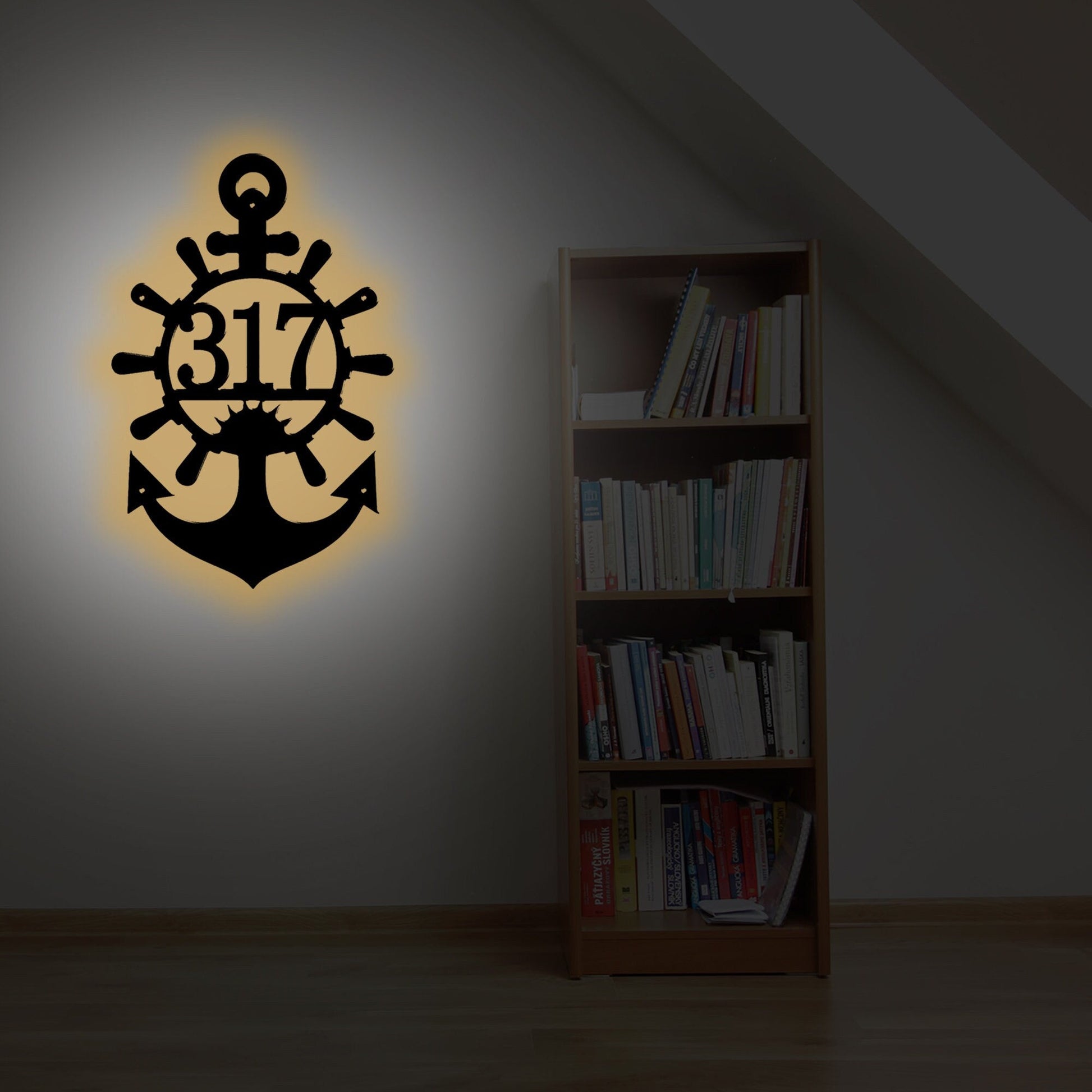 Handmade Custom Anchor Metal Wall Led Sign-Personalized Anchor Metal Wall Art-Anchor Metal Wall Decor-Custom Address Sign-Custom Home Decor