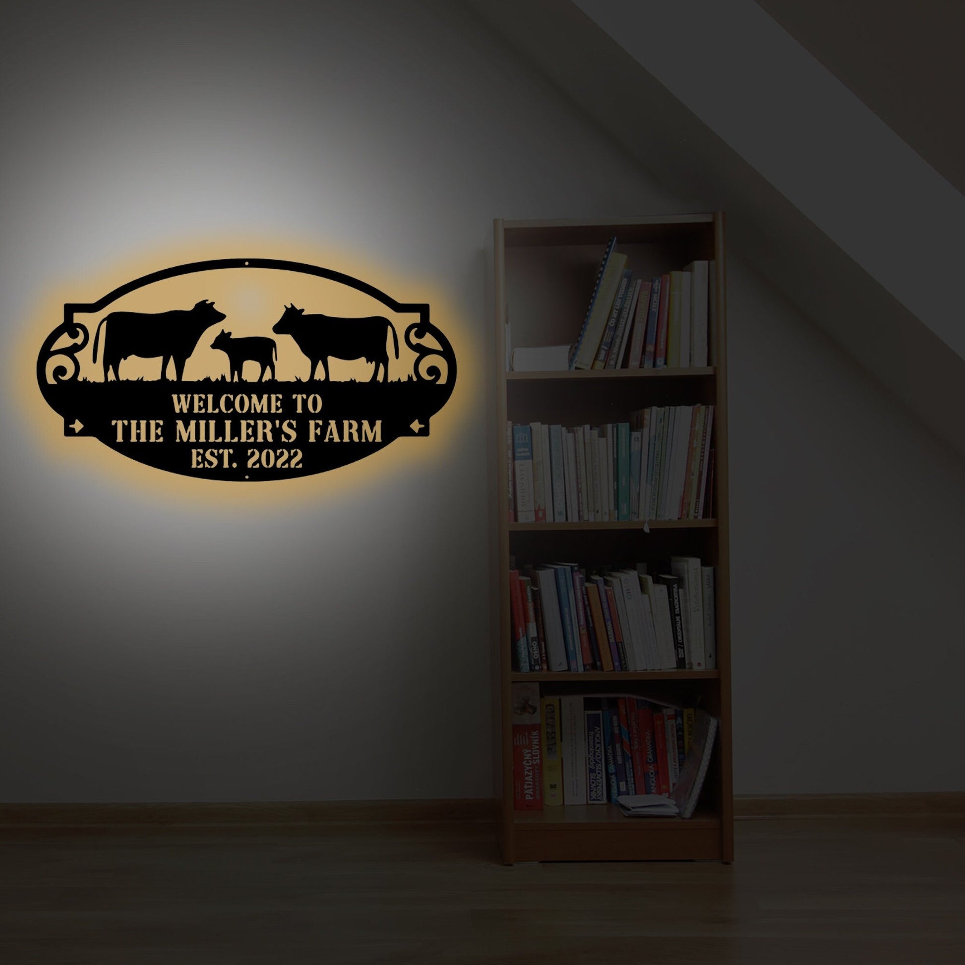 Handmade Custom Cow Farm Metal LED Wall Sign-Personalized Cow Farm Metal Wall Art-Cow Metal Wall Decor-Farmers Gifts-Cow Farm Sign-Outdoor