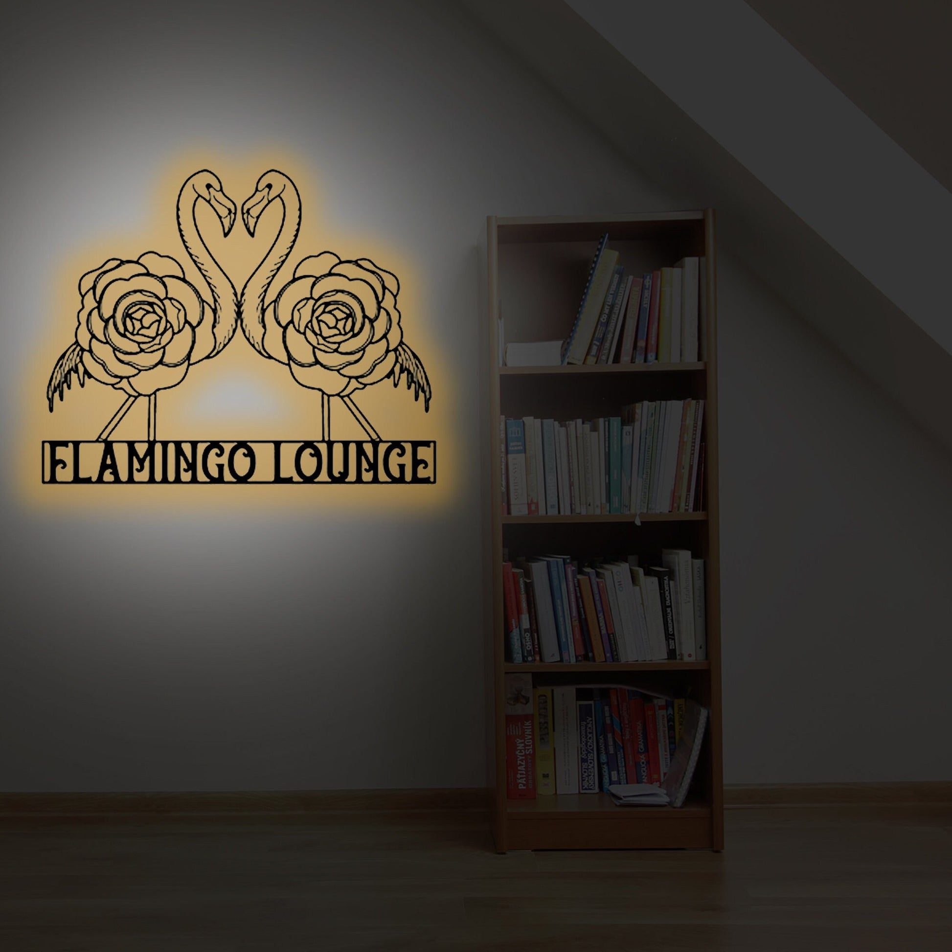 Handmade Custom Flamingo Metal Wall Led Sign-Personalized Flamingo Metal Wall Art-Flamingo Metal Wall Decor-Gift For Couple-Indoor Signs